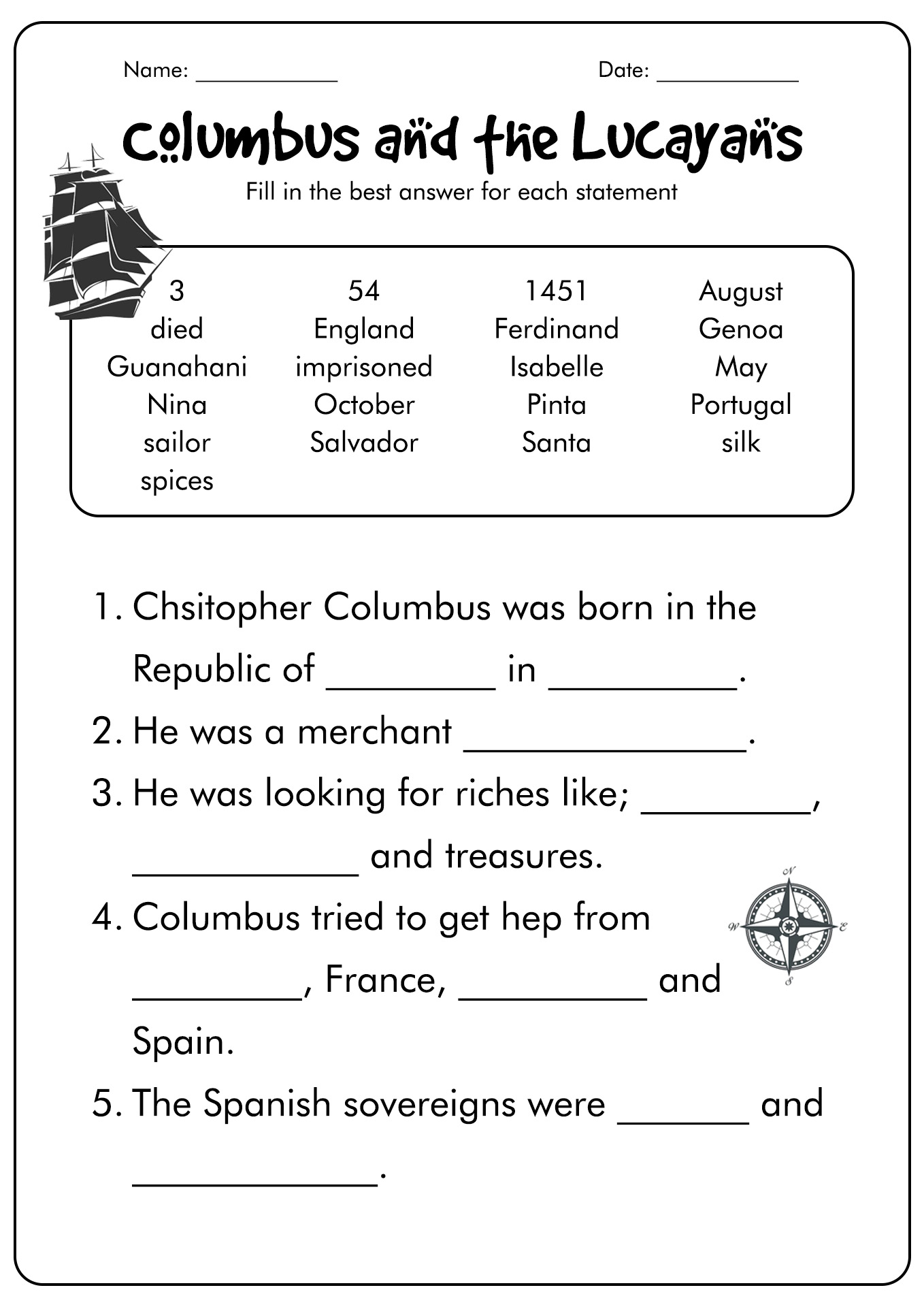 13 Best Images Of Christopher Columbus Kindergarten Worksheets Christopher Columbus Activities