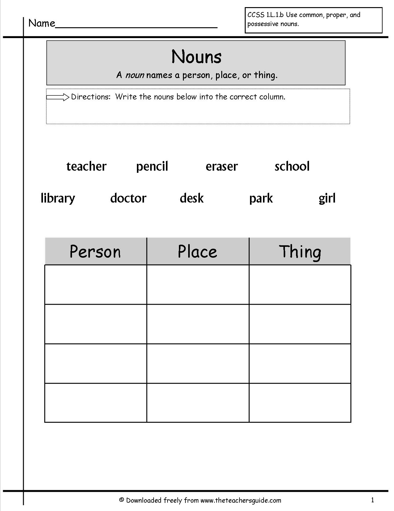 Printable Noun Worksheets For 2nd Grade