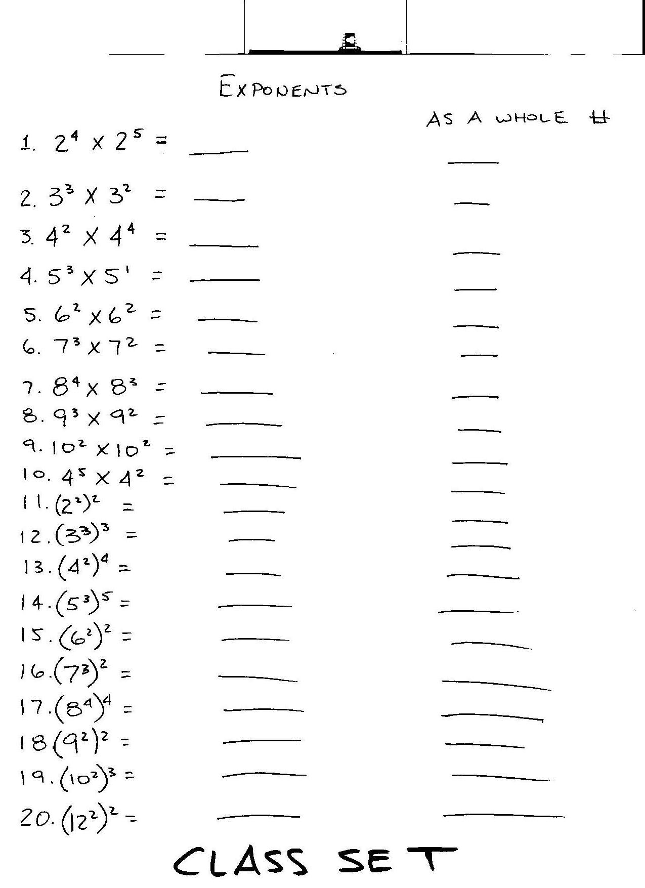 Exponent 5th Grade Worksheets