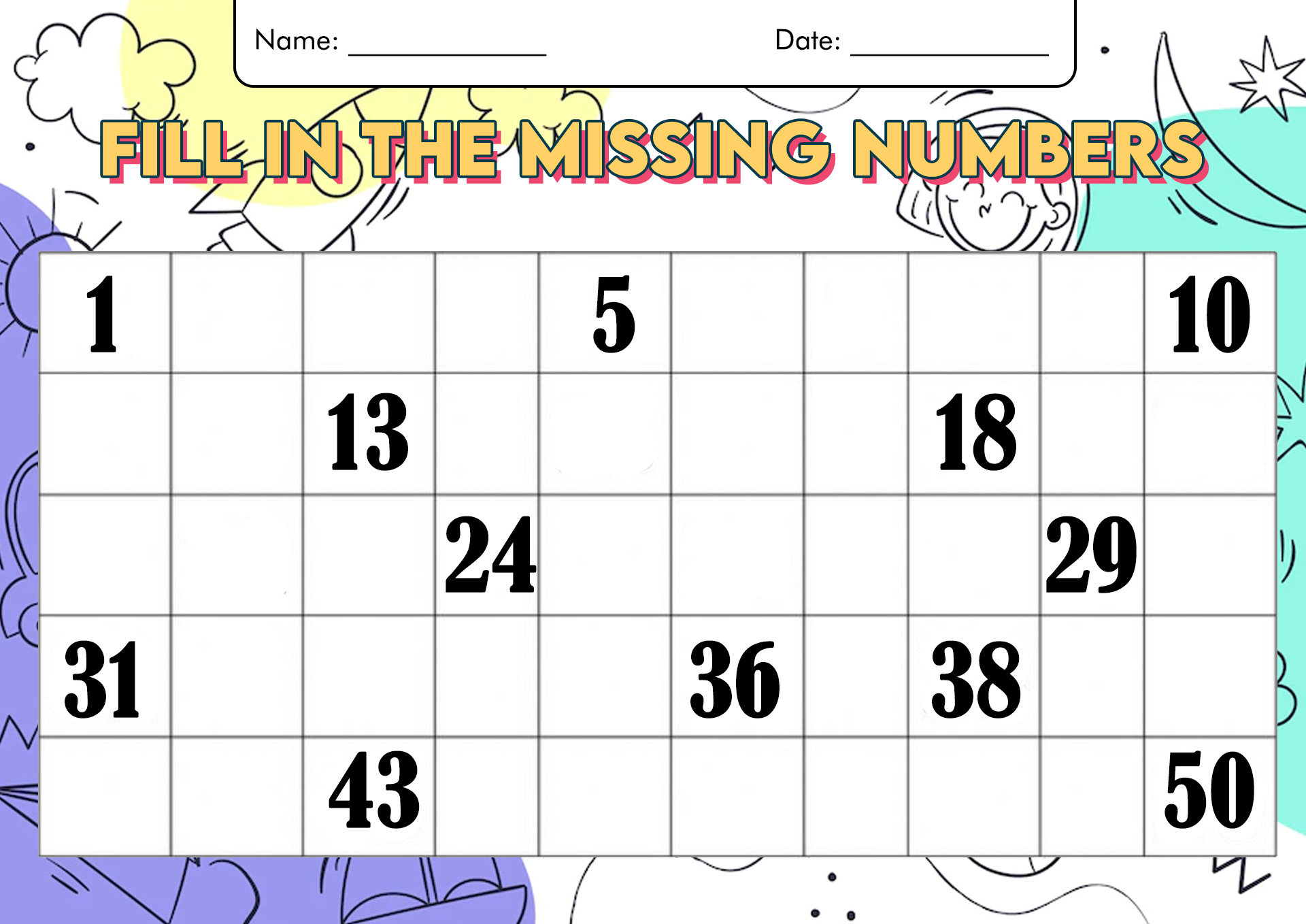 12 Best Images Of Kindergarten Number Worksheets 1 50 Missing Numbers 1 50 Worksheet Trace