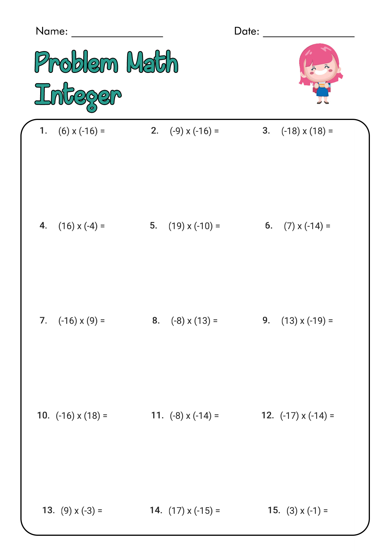 18 Best Images Of Math Worksheets Integers Integers Worksheet 6th 