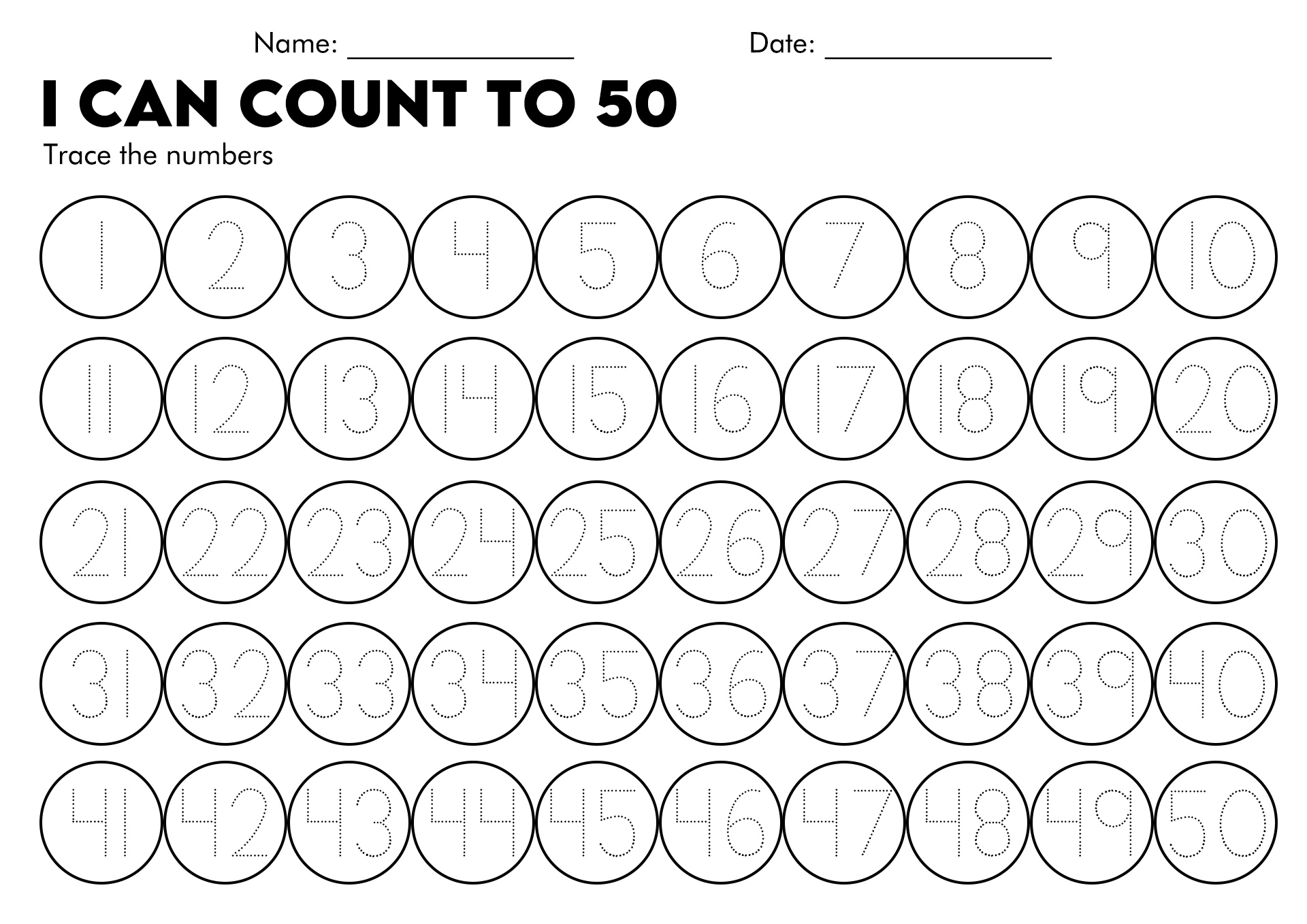 Number Tracing Printable Worksheet 1 To 50 Images And Photos Finder