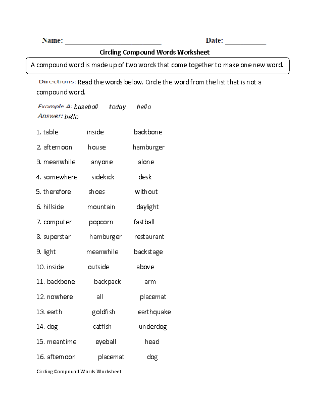 16 Best Images Of 5th Grade Compound Word Worksheets Free First Grade Compound Words 