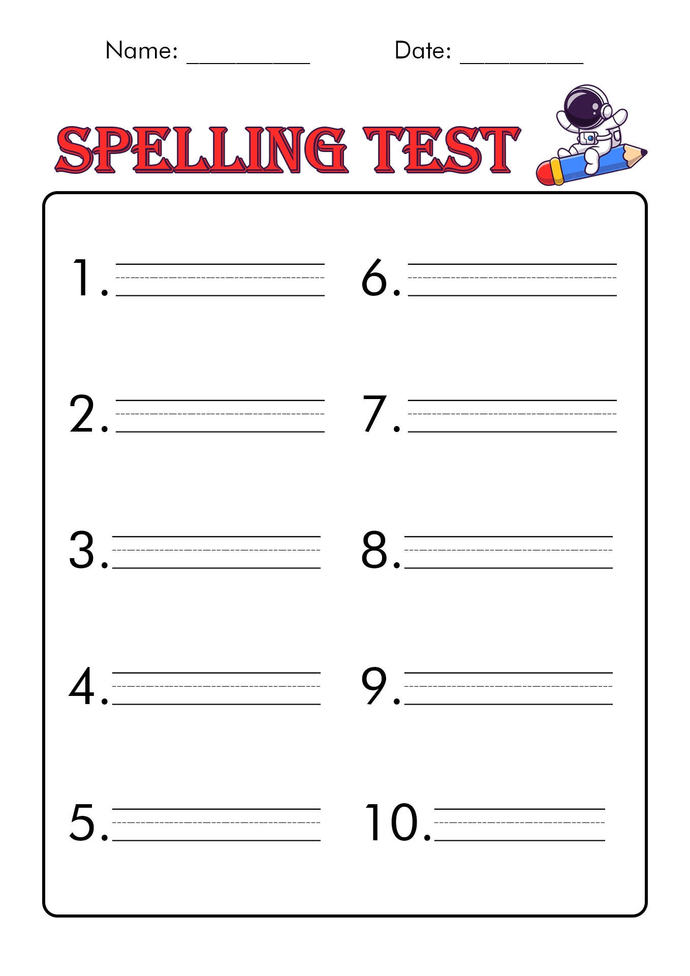 10 Best Images Of Free Printable Spelling Test Worksheets Printable 