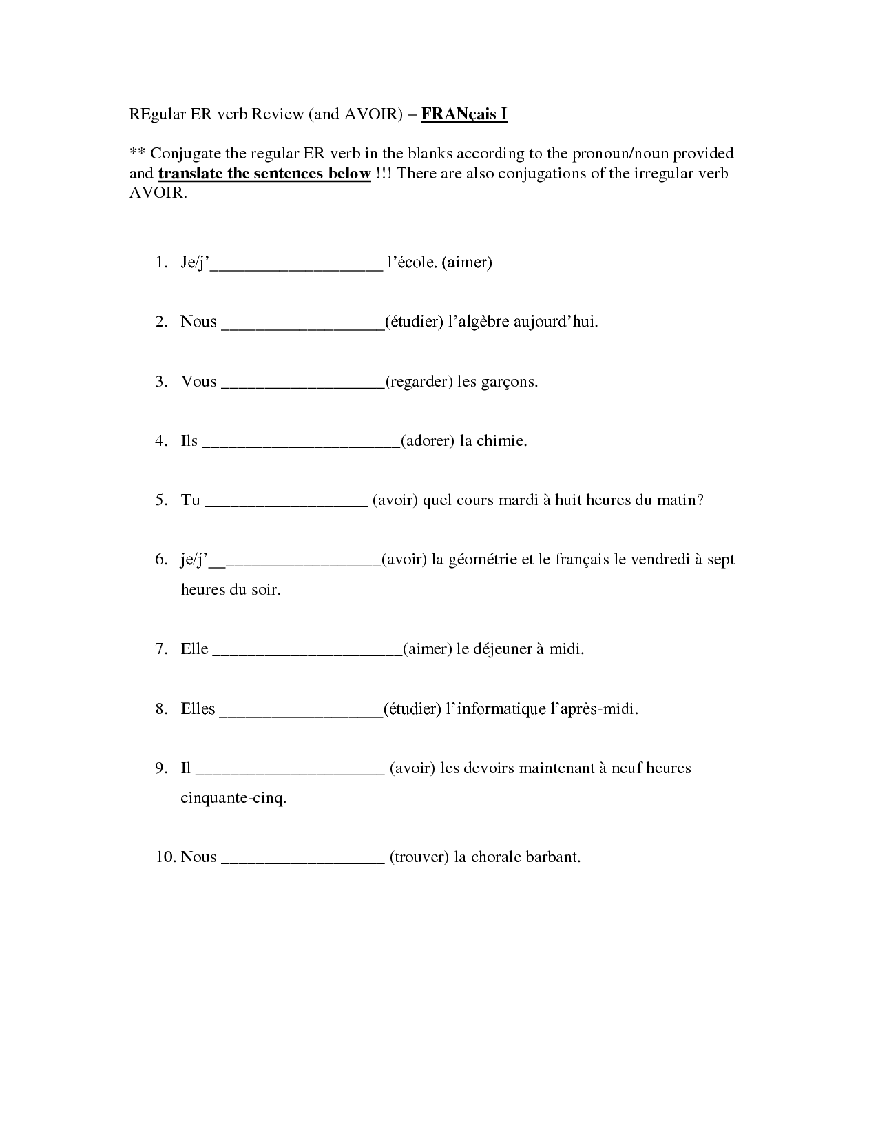 15 Best Images Of French ER Verb Conjugation Worksheet French Verb 