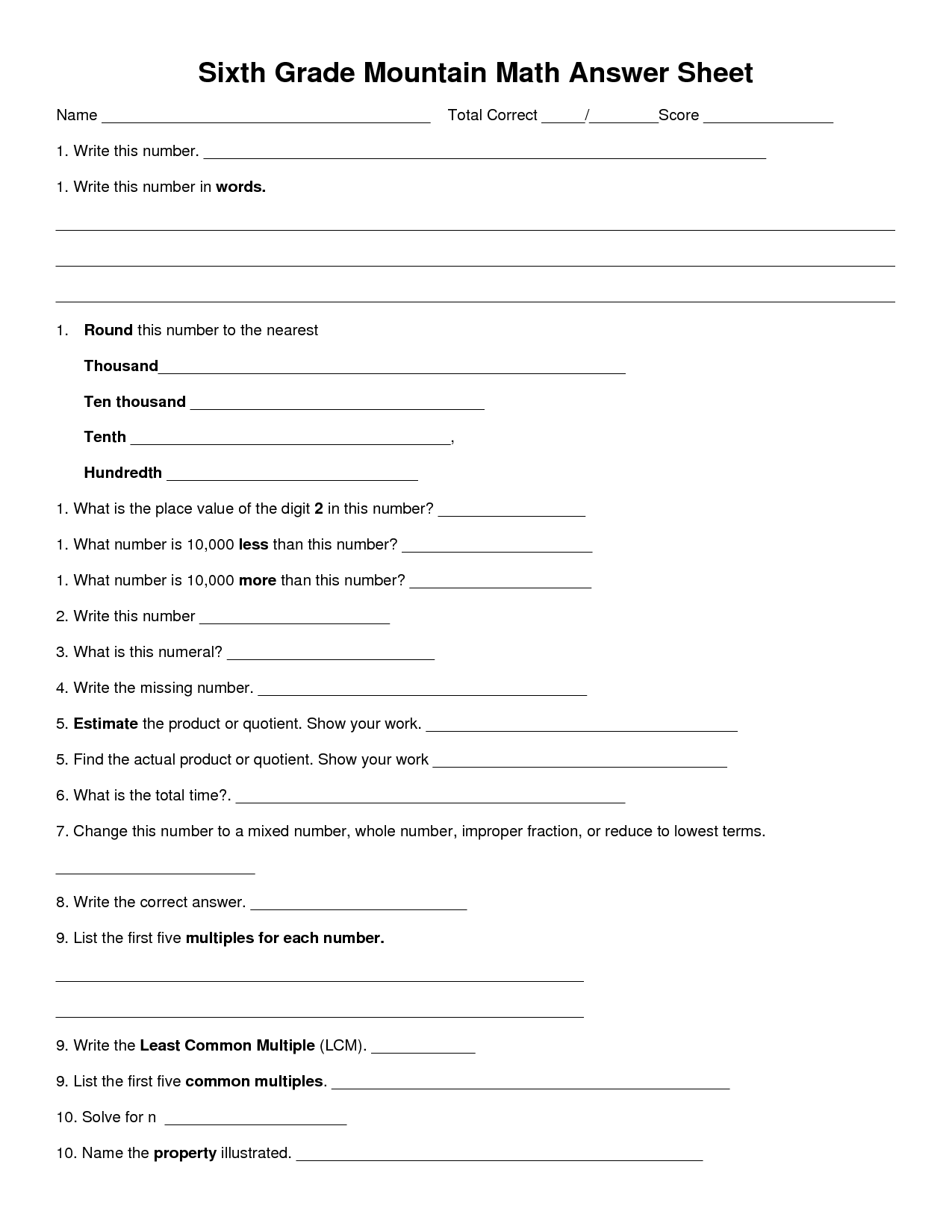 10 Best Images of Place Value Worksheets 6th Grade - Absolute Value