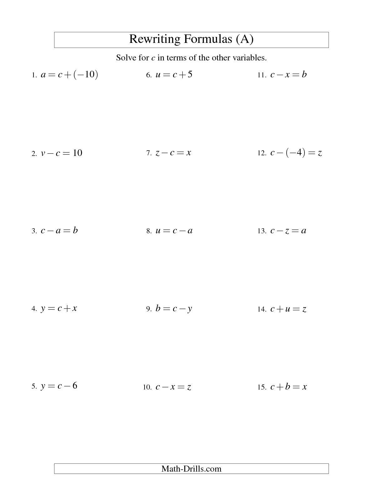 15 Best Images Of Linear Equation Algebra 1 Worksheets Math Algebra Equations Worksheets One