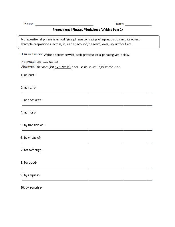 15 Best Images Of Preposition And Prepositional Phrases Worksheets 