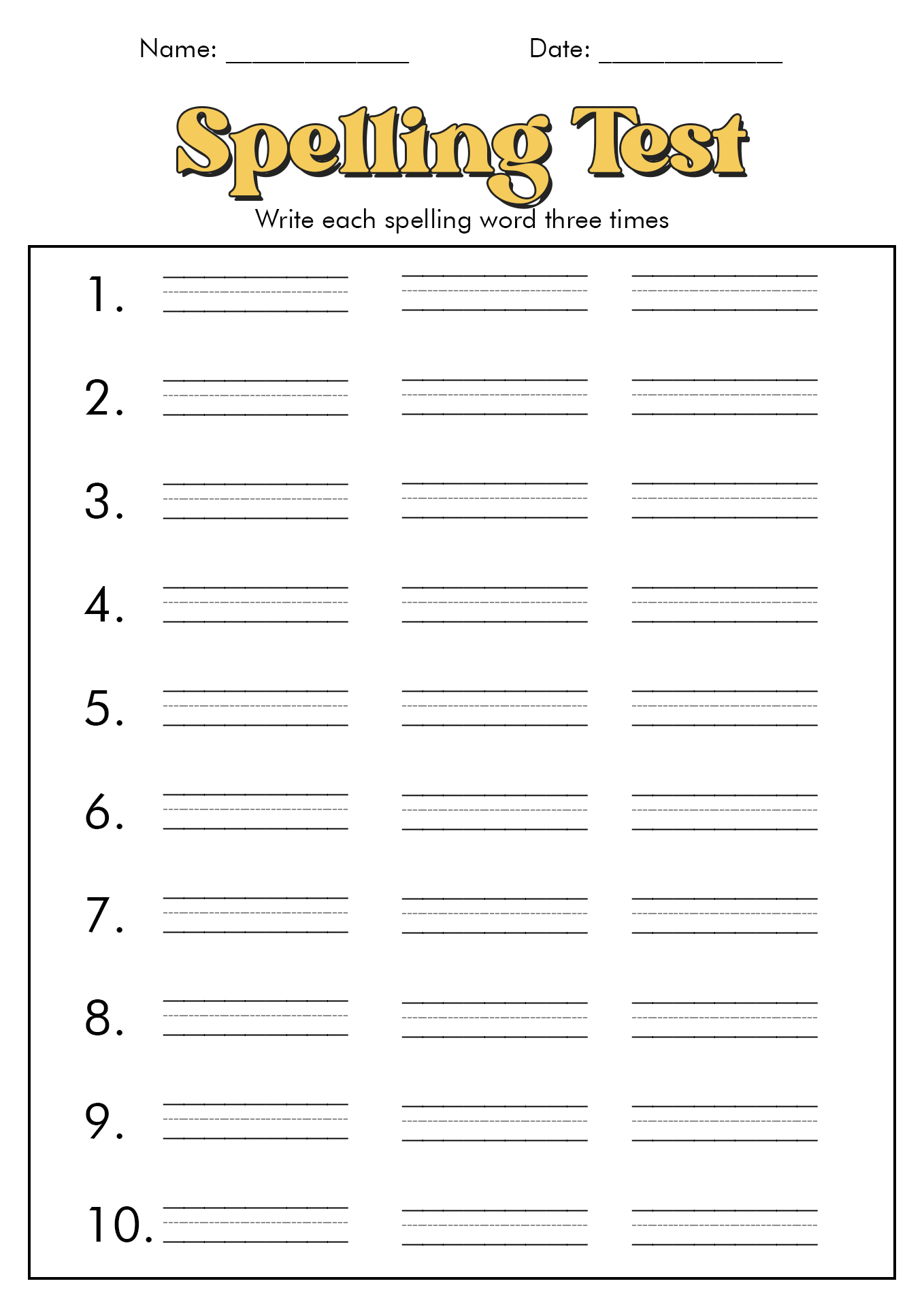 Free Printable Blank Spelling Test Worksheets