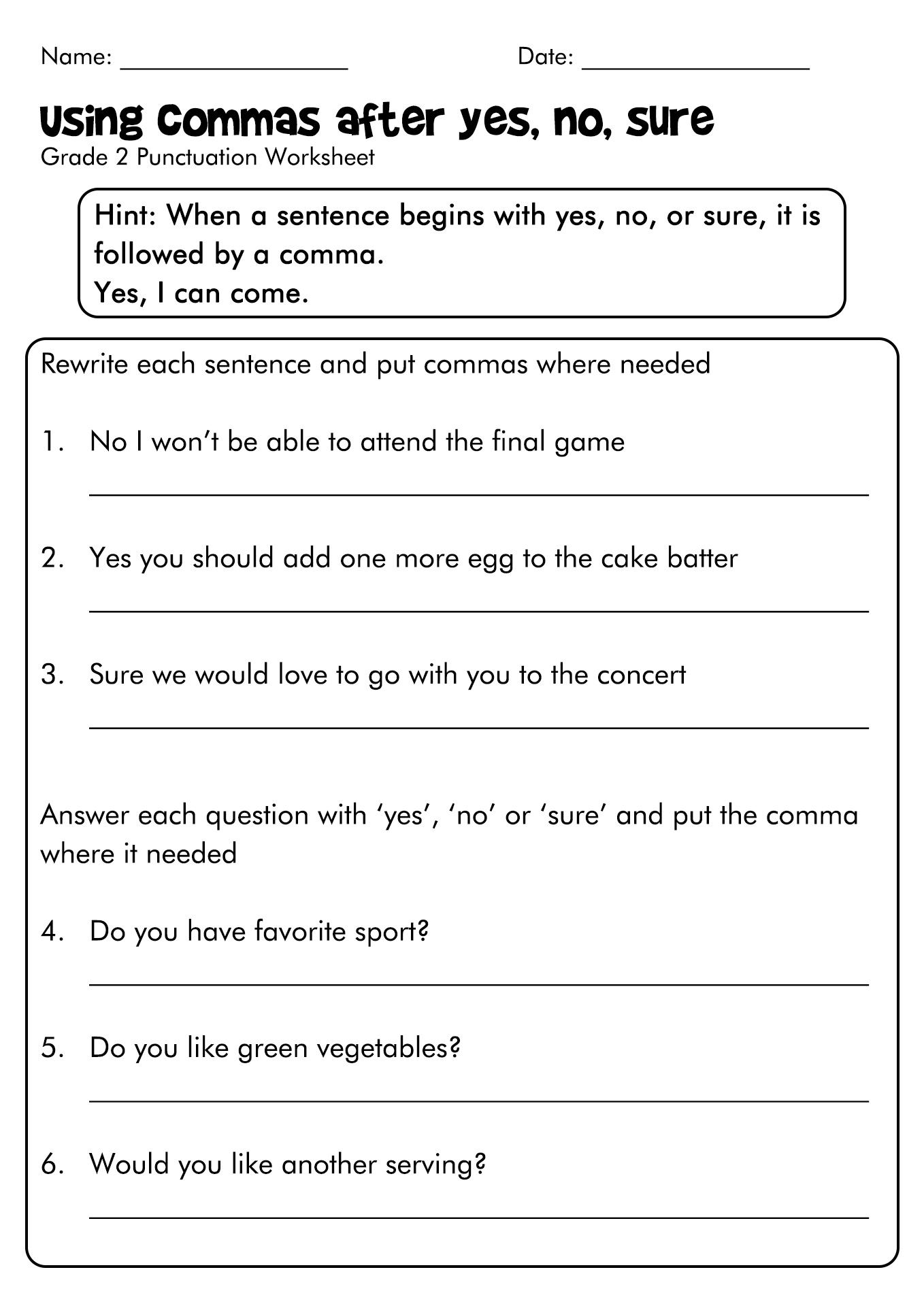 6th Grade Punctuation Worksheets