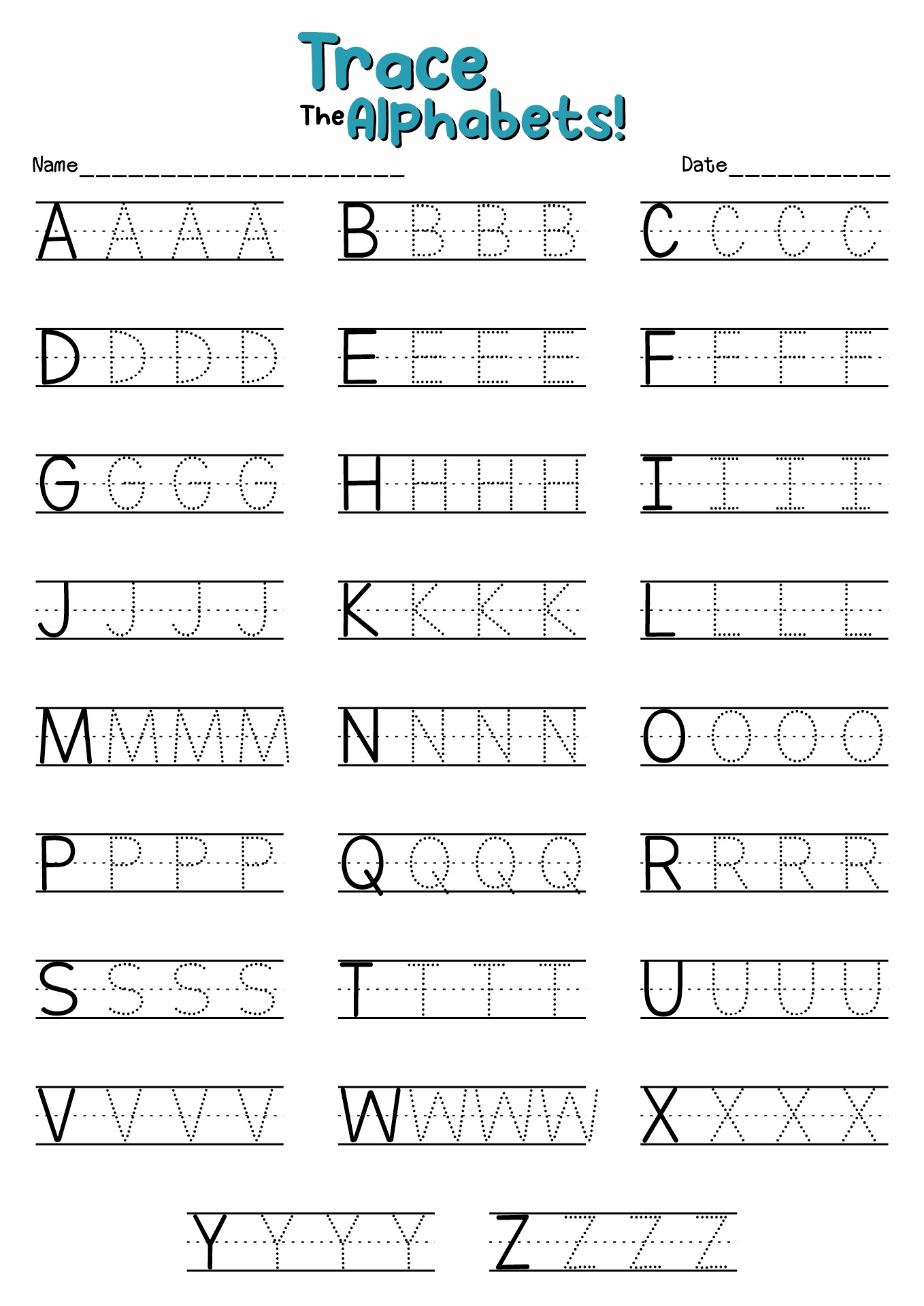 Free Printable Letter Tracing Worksheets For Kindergarten Alphabet 