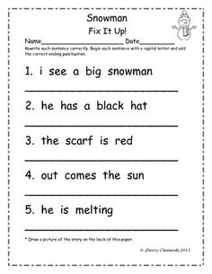 sentences fix sentence punctuation capital letters worksheet kindergarten january worksheets writing ending letter grade teacherspayteachers english 1st printable practice activities