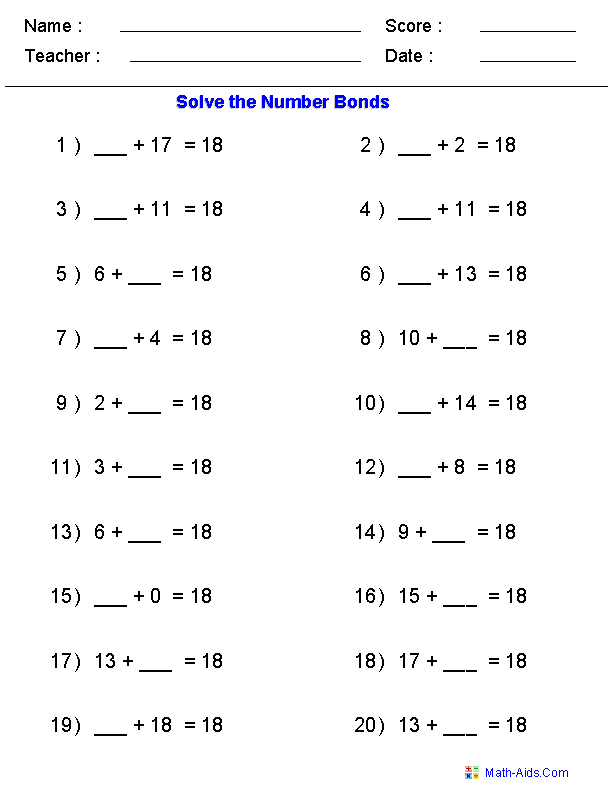 Free Printable Number Bond Worksheets Printable Word Searches