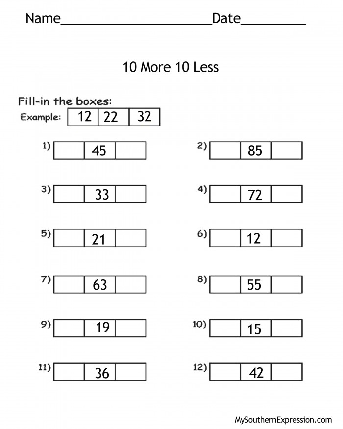 13 Best Images Of Math Worksheets More Or Less 10 More Or Less 