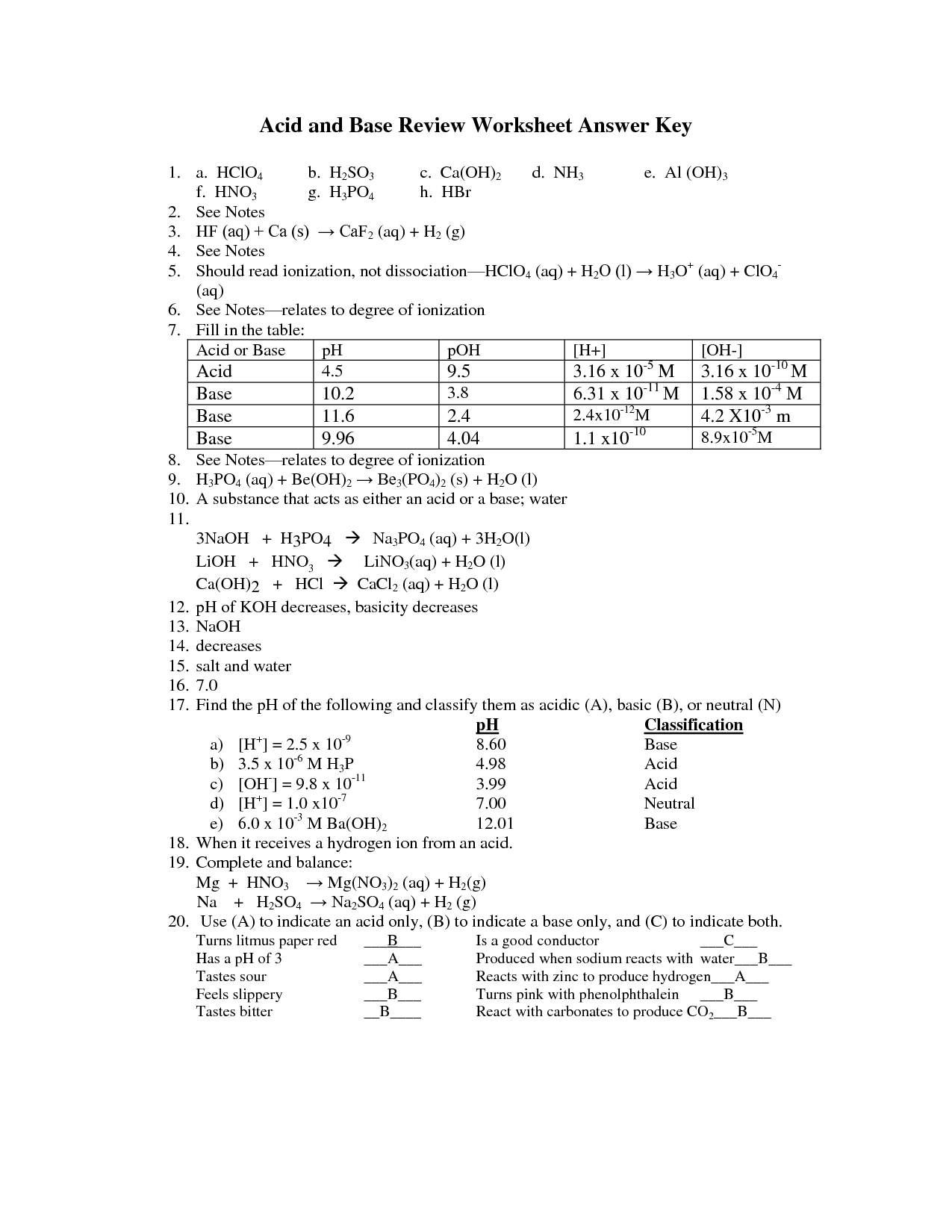 12 Best Images Of Acid Rain And Ph Worksheet Answers Acid Base Chemistry Worksheets Acids And 