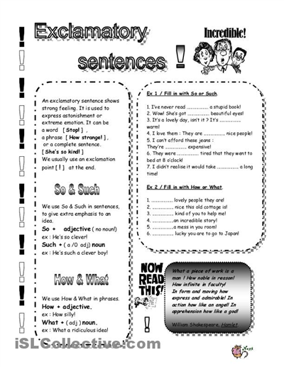 Exclamation Sentences For Grade 1