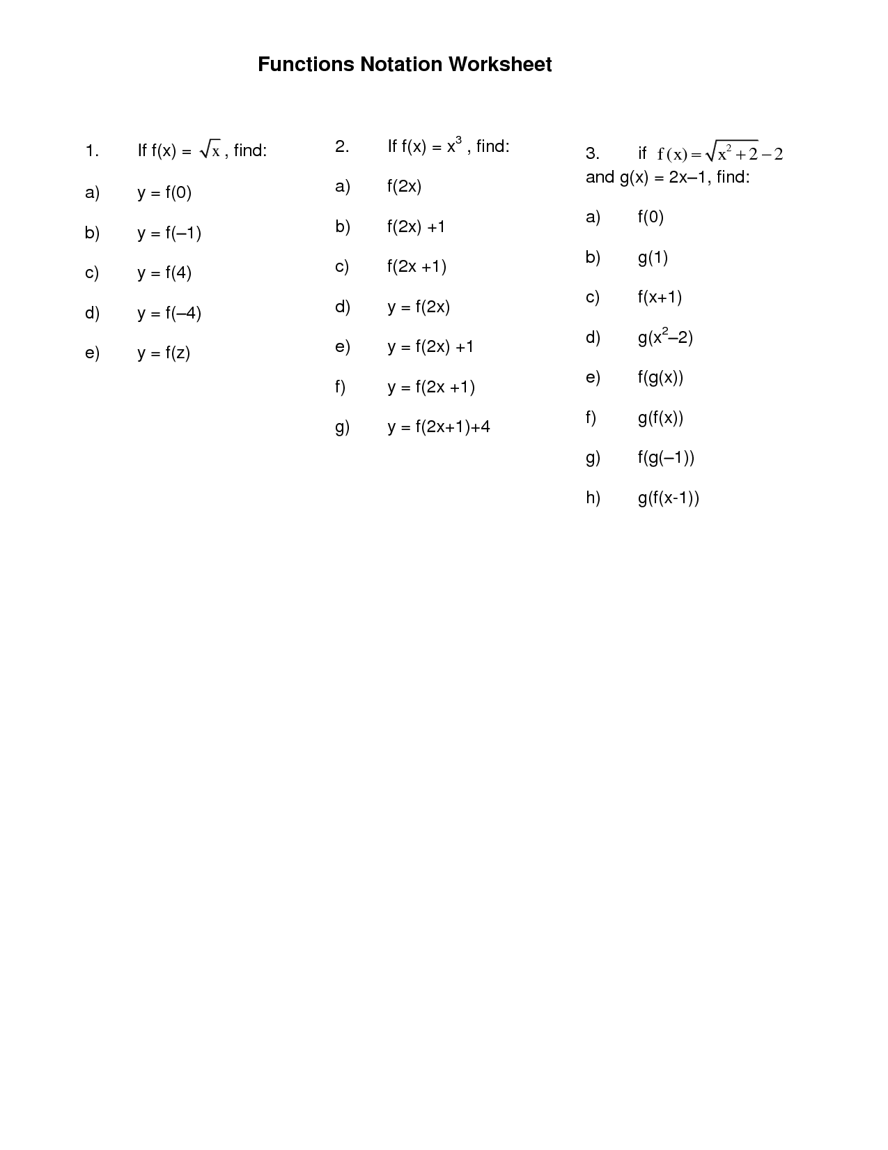 11 Best Images Of Function Notation Problems Worksheet Exponents Inverse Trig Functions