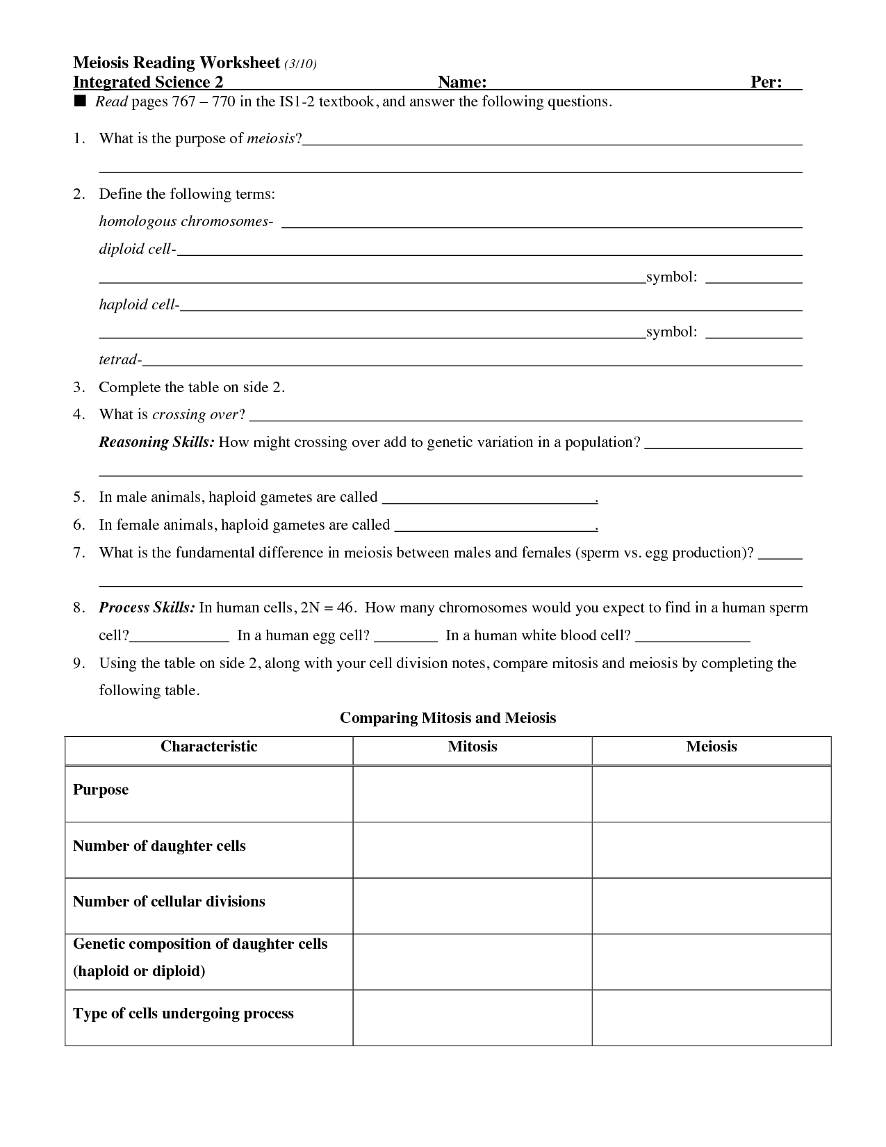 13 Best Images Of Comparing Mitosis And Meiosis Worksheet Answers Comparing Mitosis And 