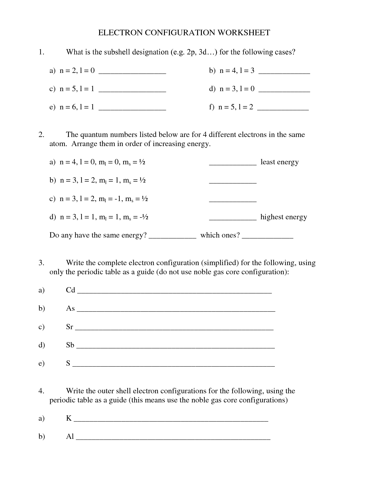 13 Best Images Of Electron Configuration Worksheet With Answers 