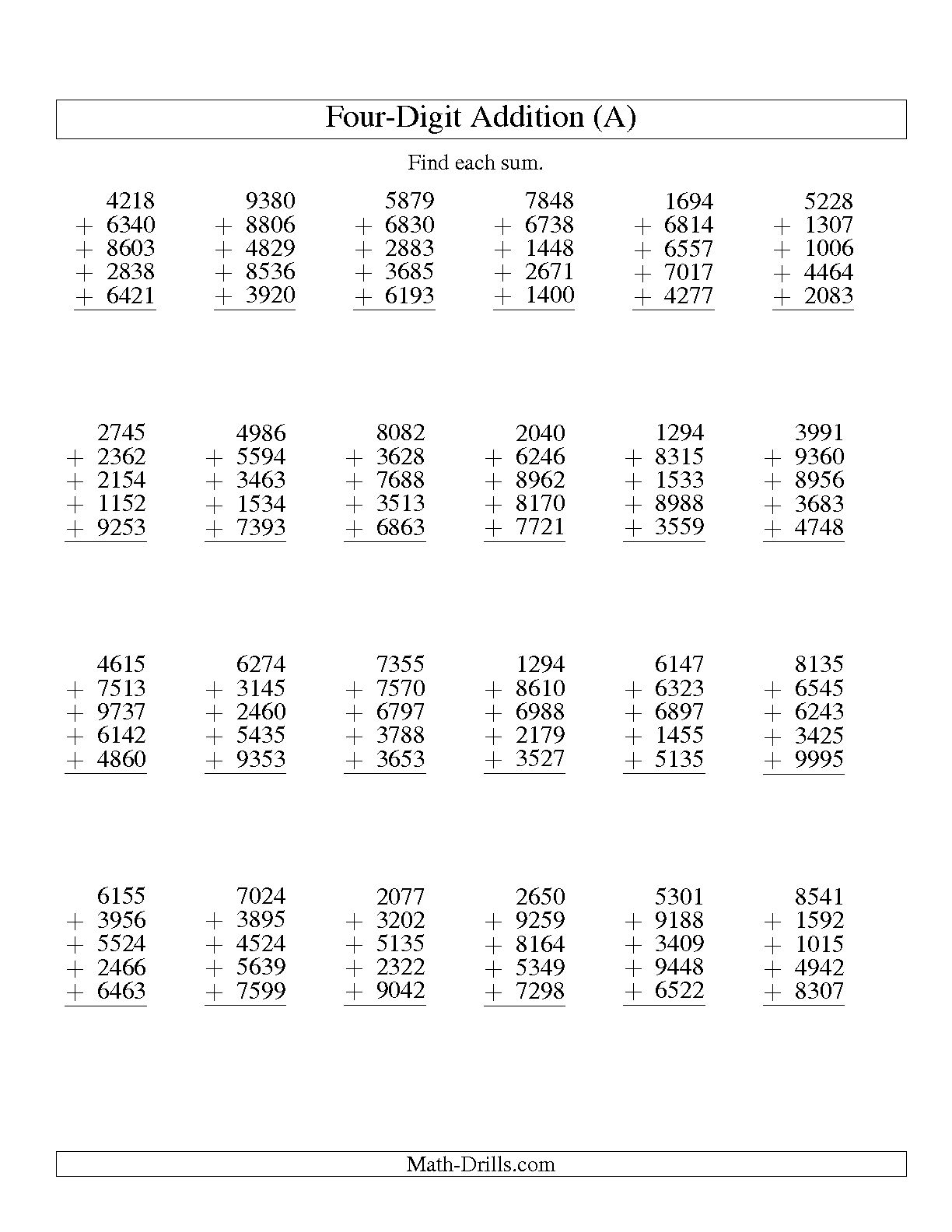 13 Best Images Of Four Digit Math Worksheets This Large Print Math Worksheet One Digit