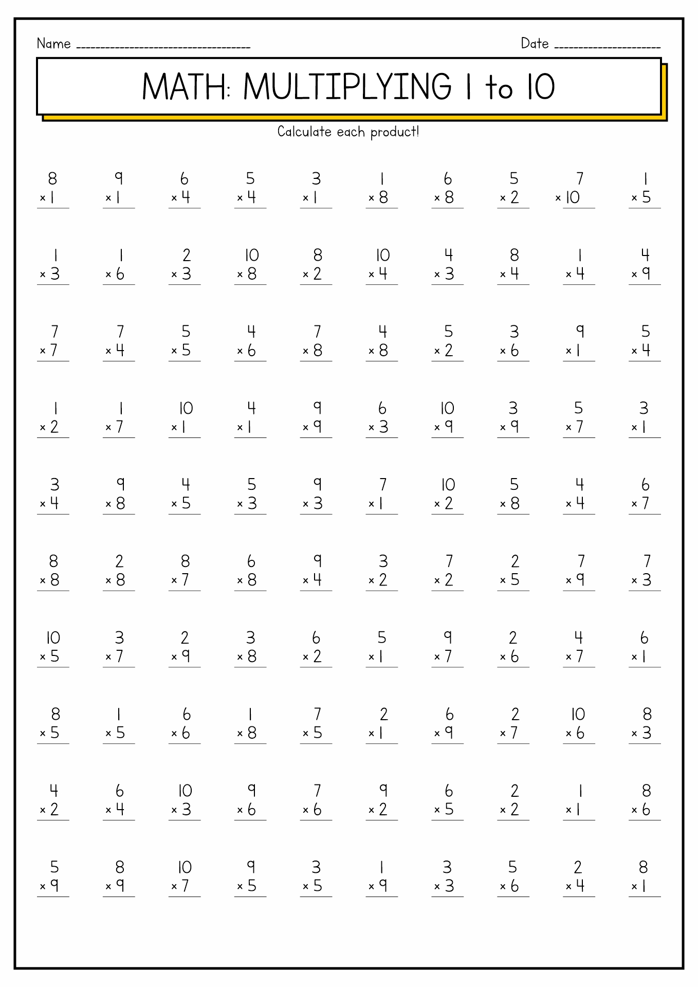 10 Best Images Of Multiplication Worksheets 1 12 Multiplication Worksheets 1 10 100 Division