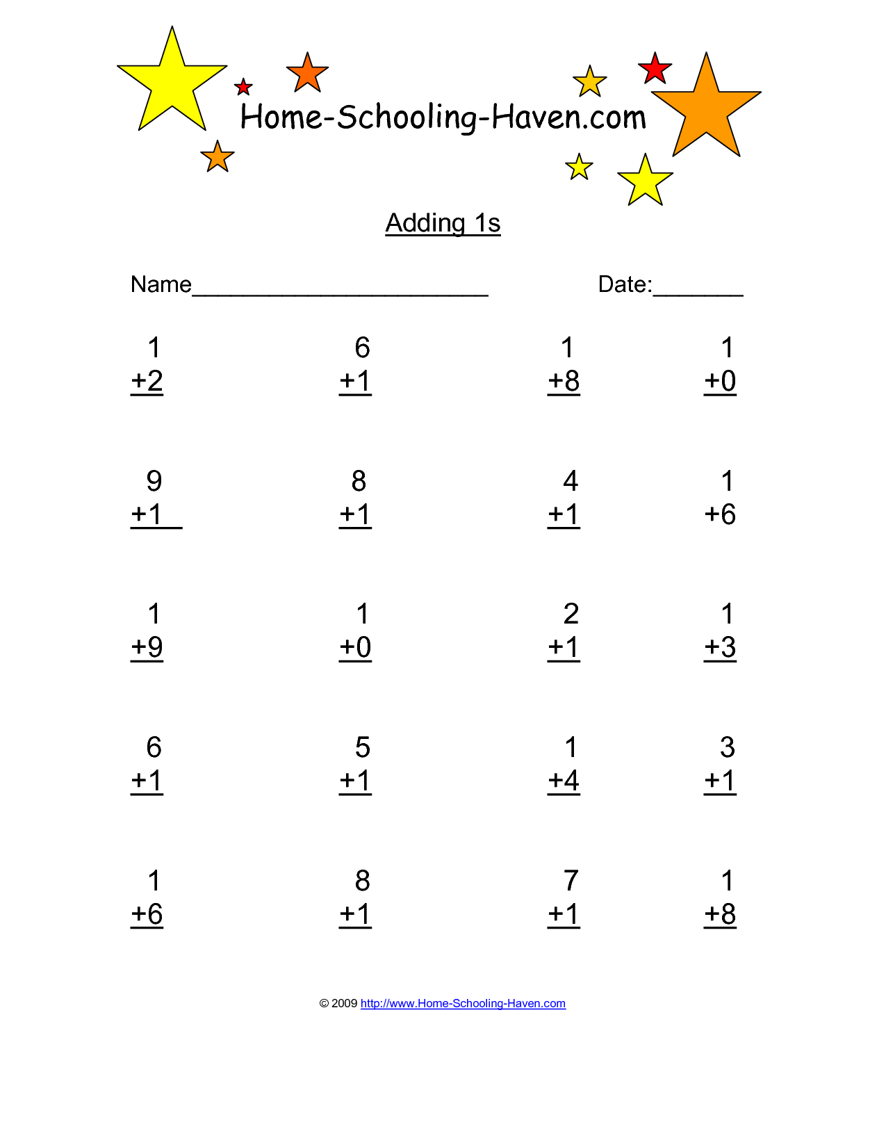 Addition Practice Adding 1 Worksheet Free Printable Kindergarten Addition Worksheets Numbers 1