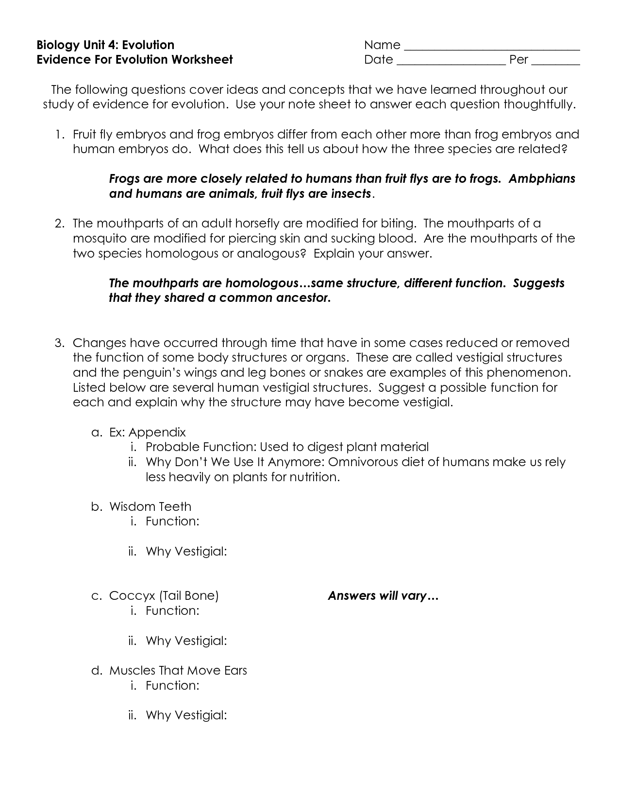 12 Best Images Of Evolution Worksheet With Answer Key Theory Of 