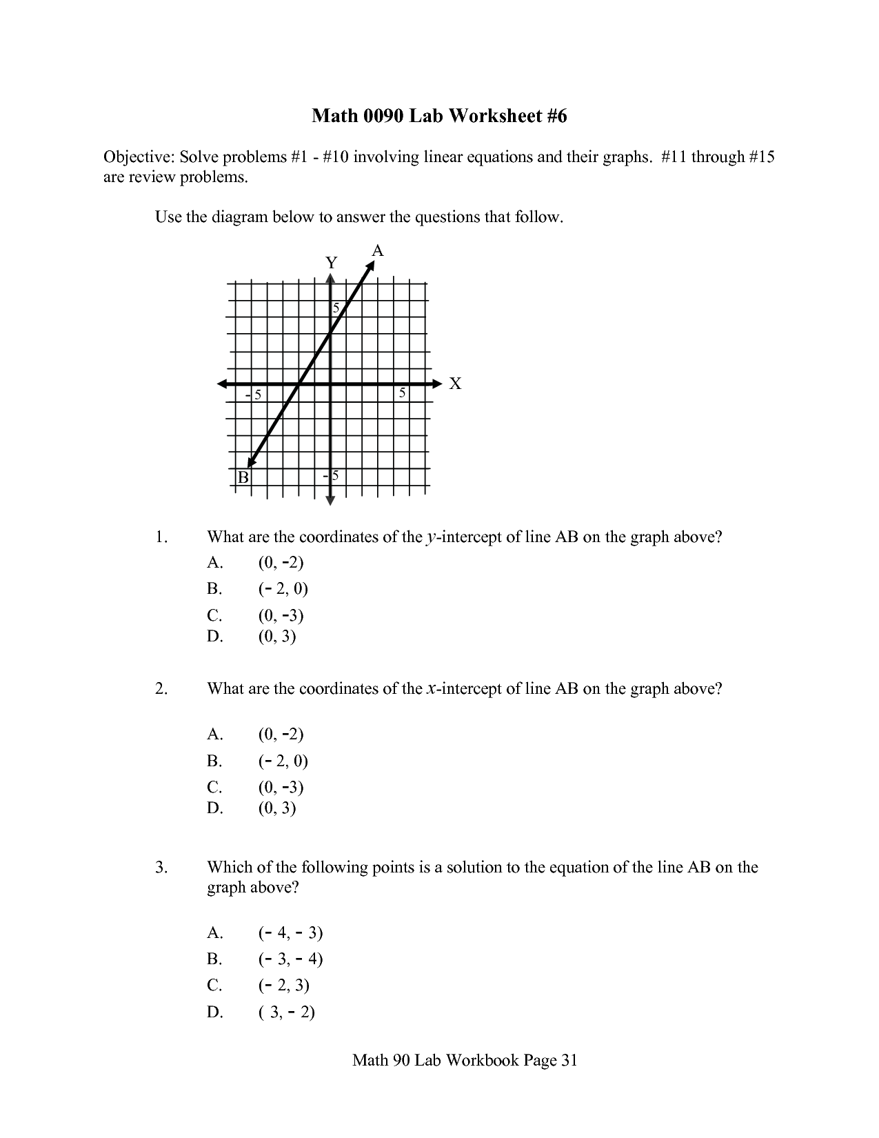 Linear Functions Worksheet