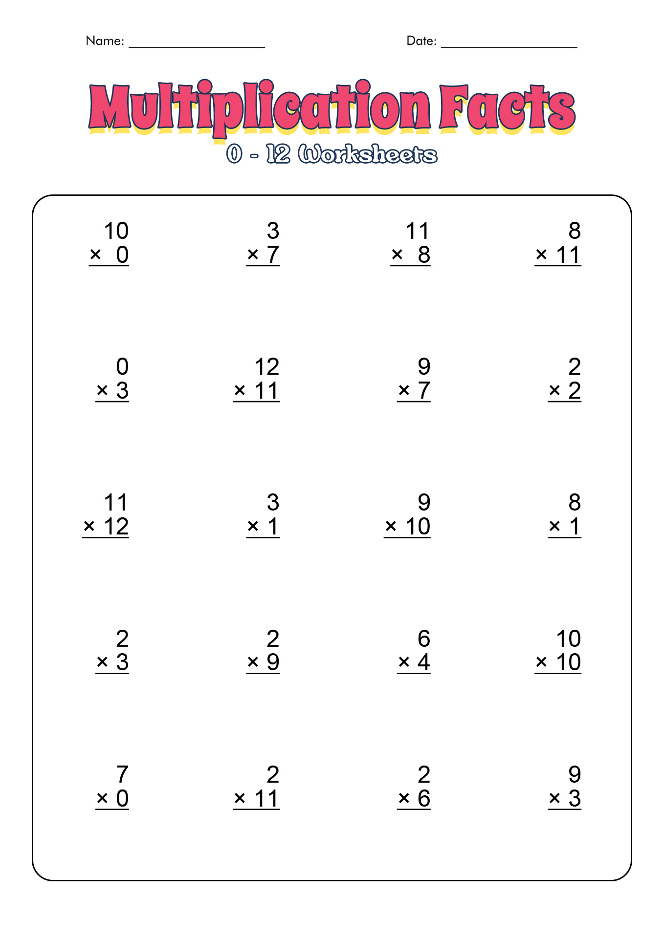 Free Printable Math Multiplication Sheets