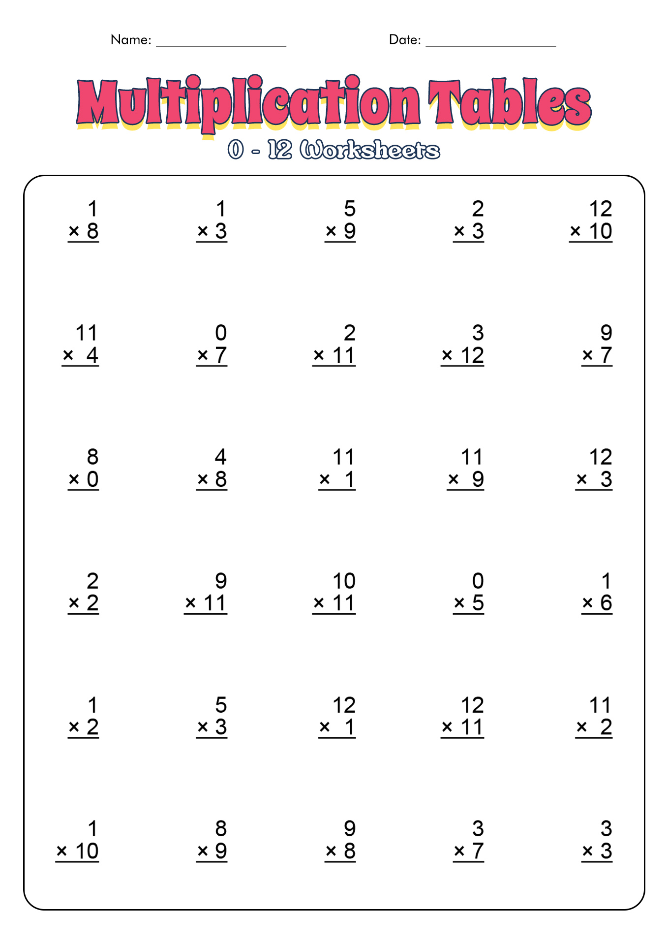 11 Best Images Of 1 Through 12 Multiplication Worksheets 2nd Grade Math Worksheets
