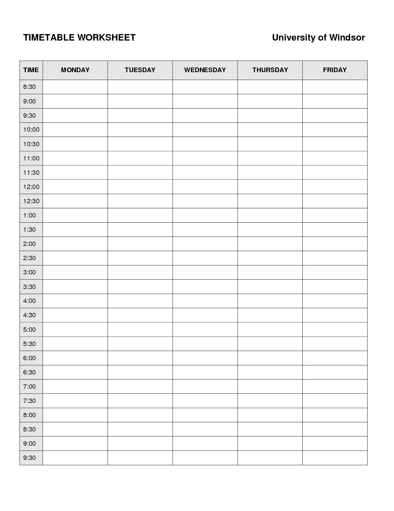 6 Best Images Of College Schedule Planner Worksheet Monday Friday 