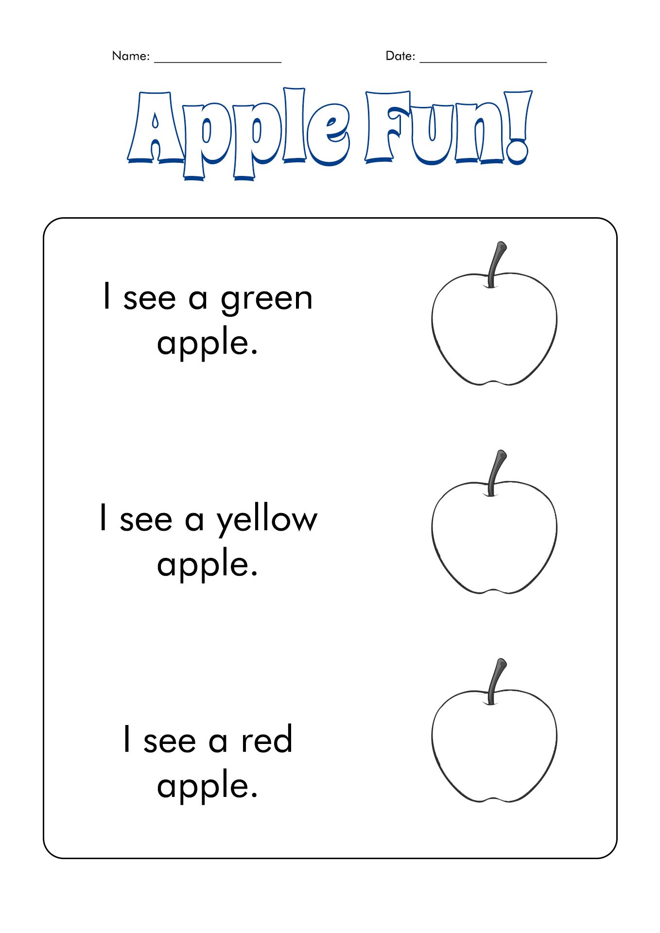 Printable Parts Of An Apple Worksheet