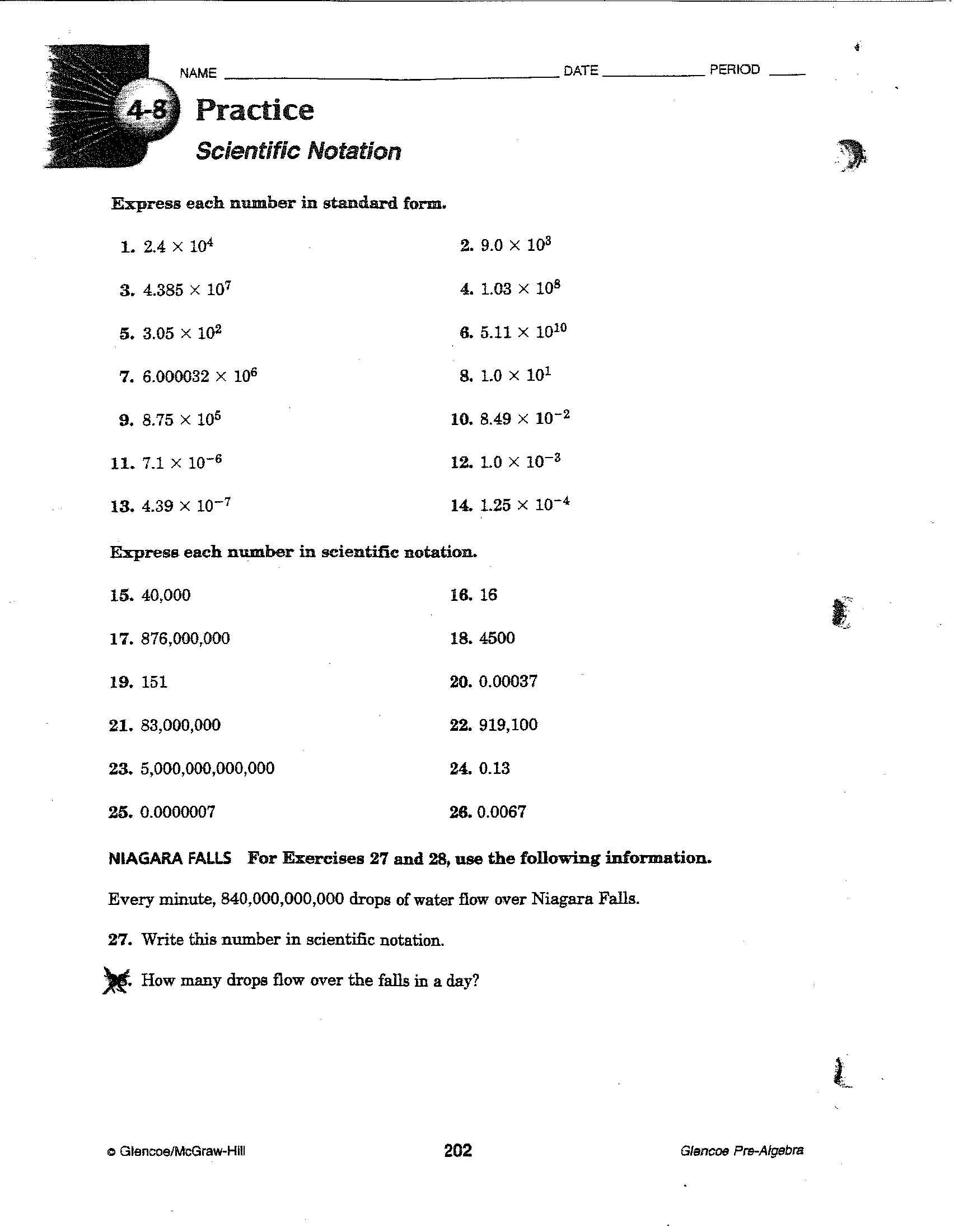 8th Grade Scientific Notation Worksheet Green Lab