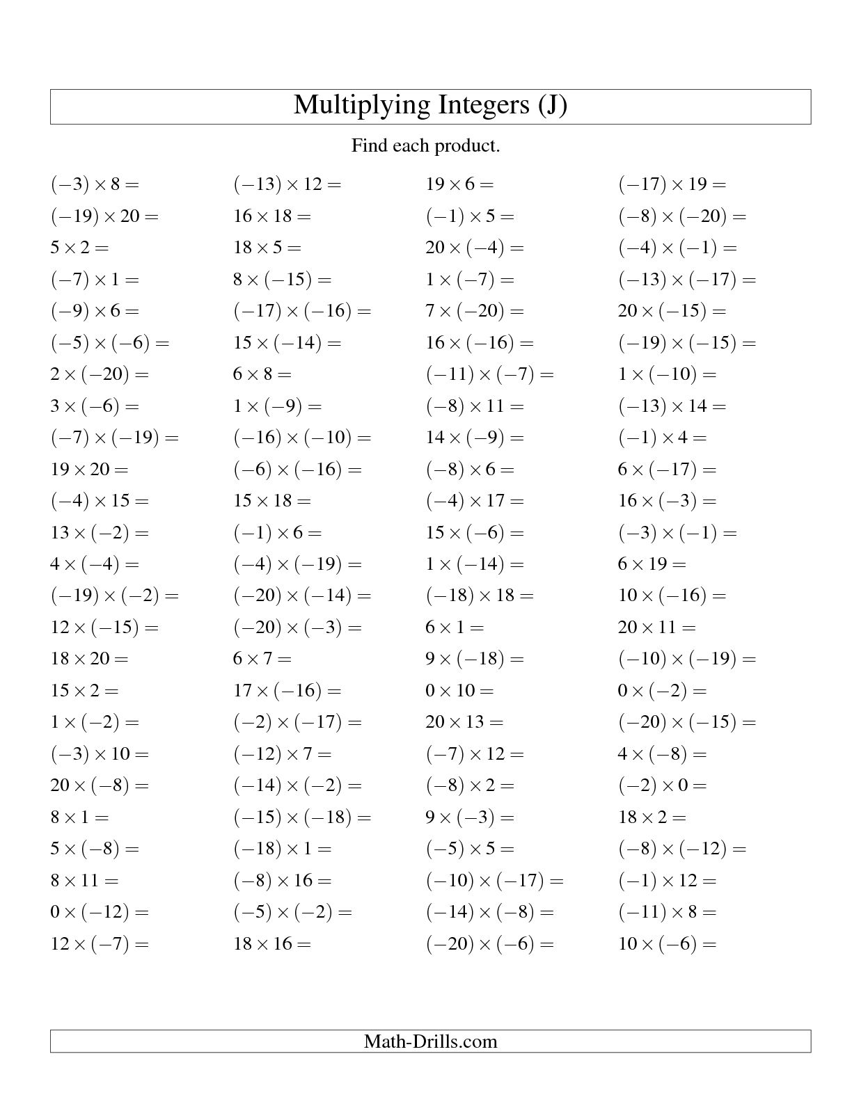 13 Best Images Of 8th Grade Math Worksheets Integers 8th Grade Math Equations Worksheets One