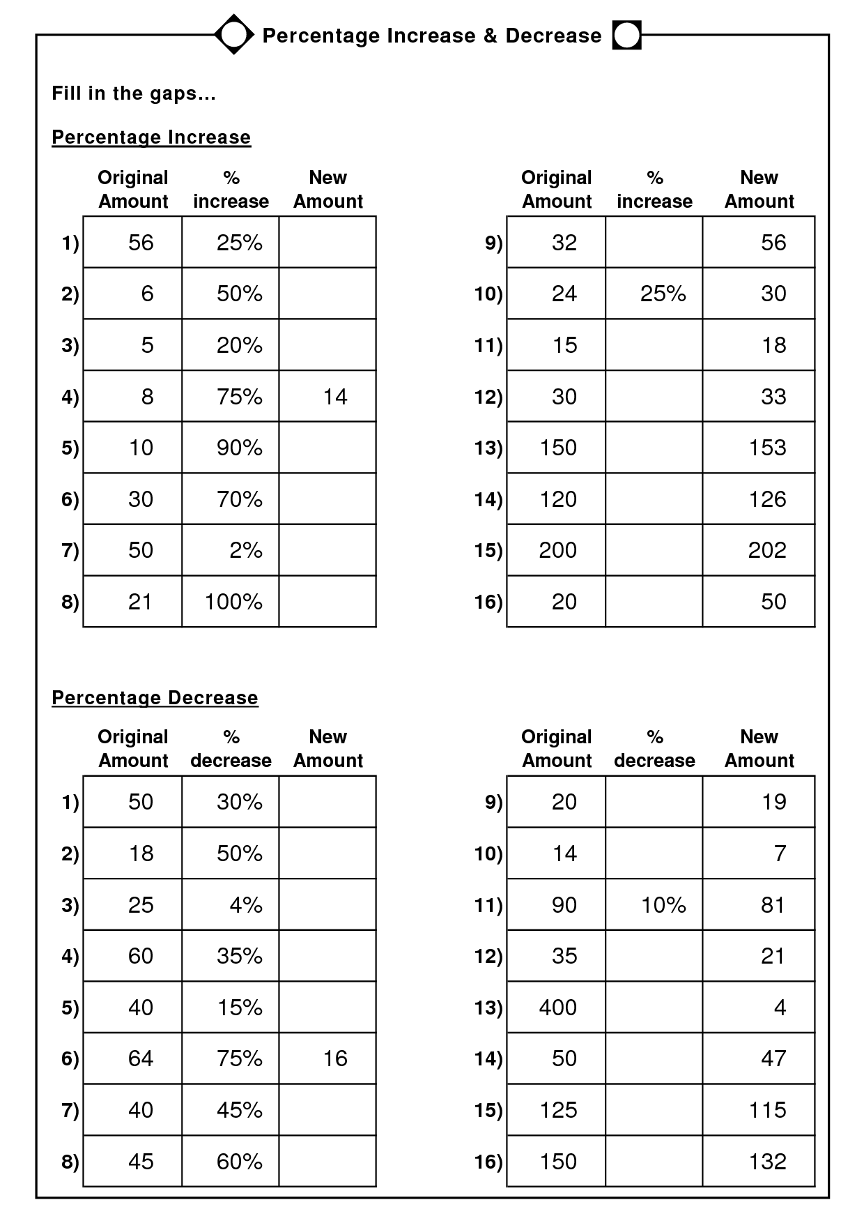 Percent Worksheets Word Problems