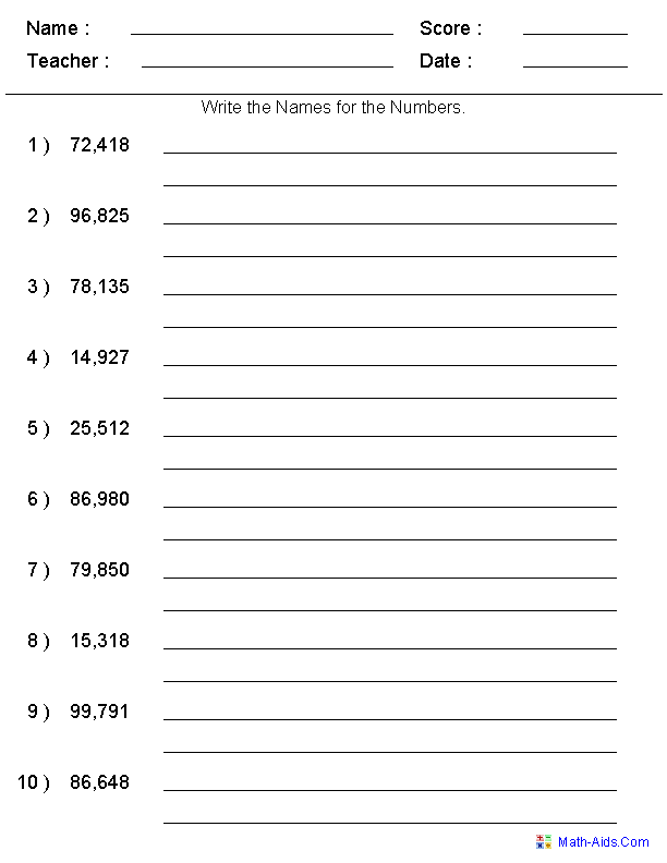 Worksheets On Writing Numbers In Words