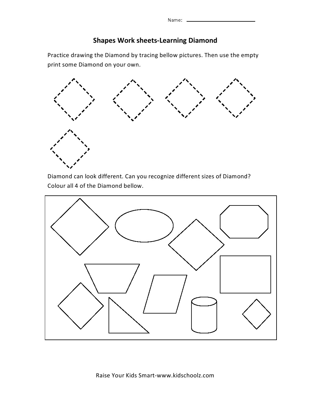 8 Best Images Of Diamond Worksheets For Preschoolers Diamond Shape Preschool Worksheet