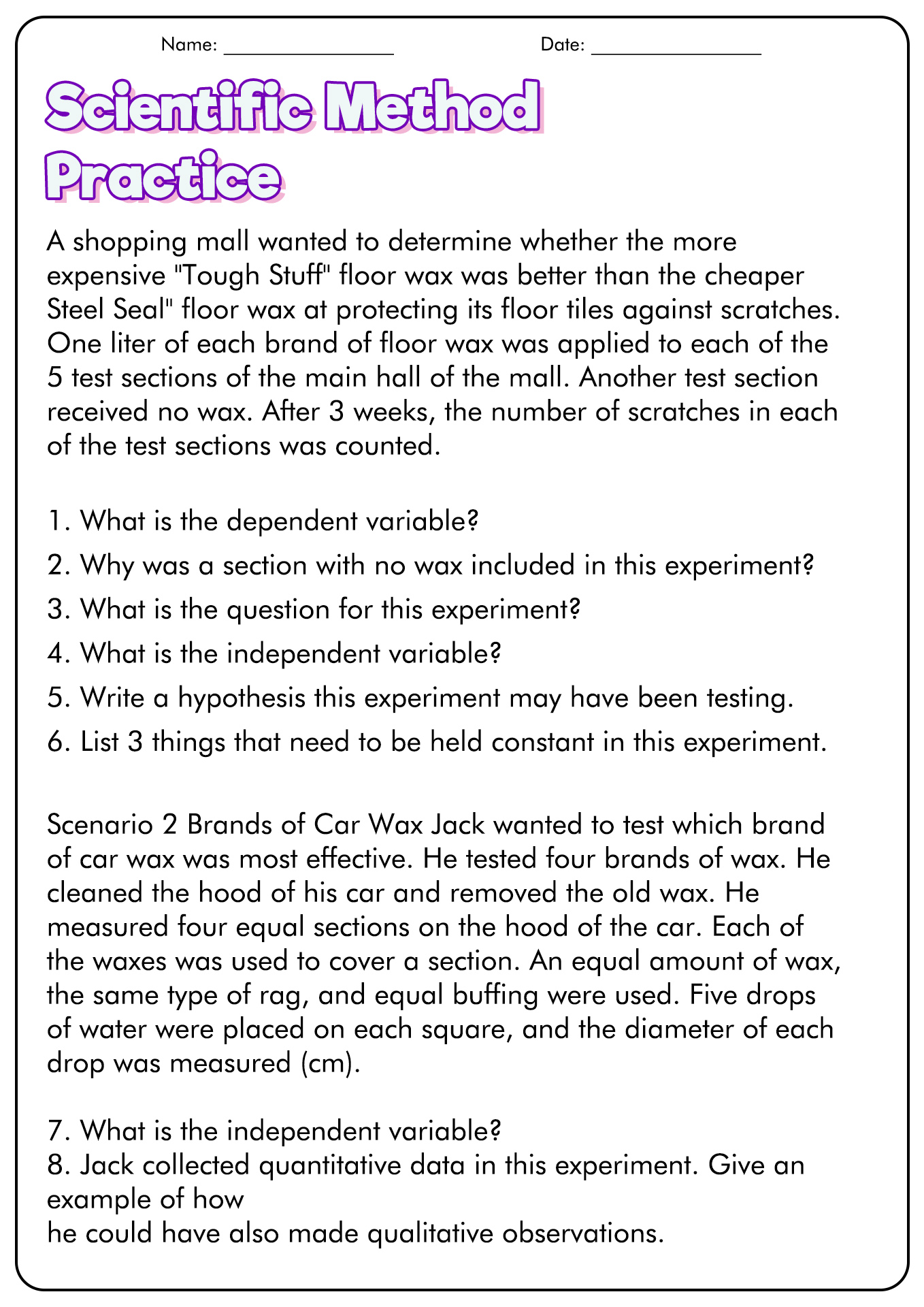 14 Best Images Of Scientific Variables Worksheet Scientific Method Scenarios Worksheet 