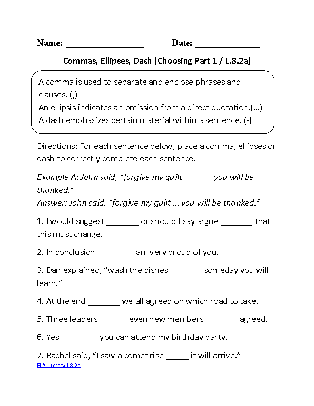 18 Best Images Of Printable Comma Worksheets First Grade Comma Worksheet Free Printable
