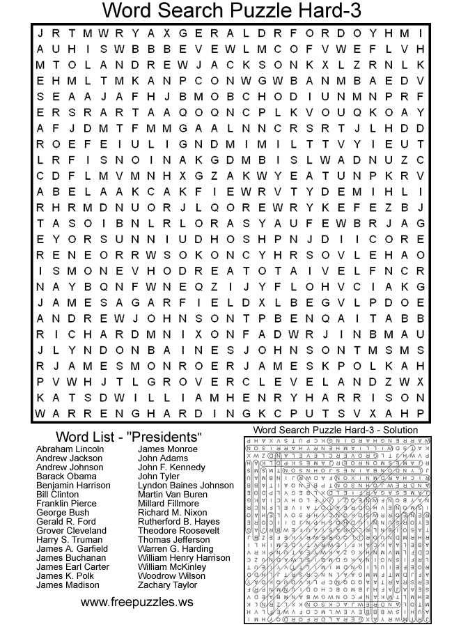 Printable Word Search Puzzles Hard