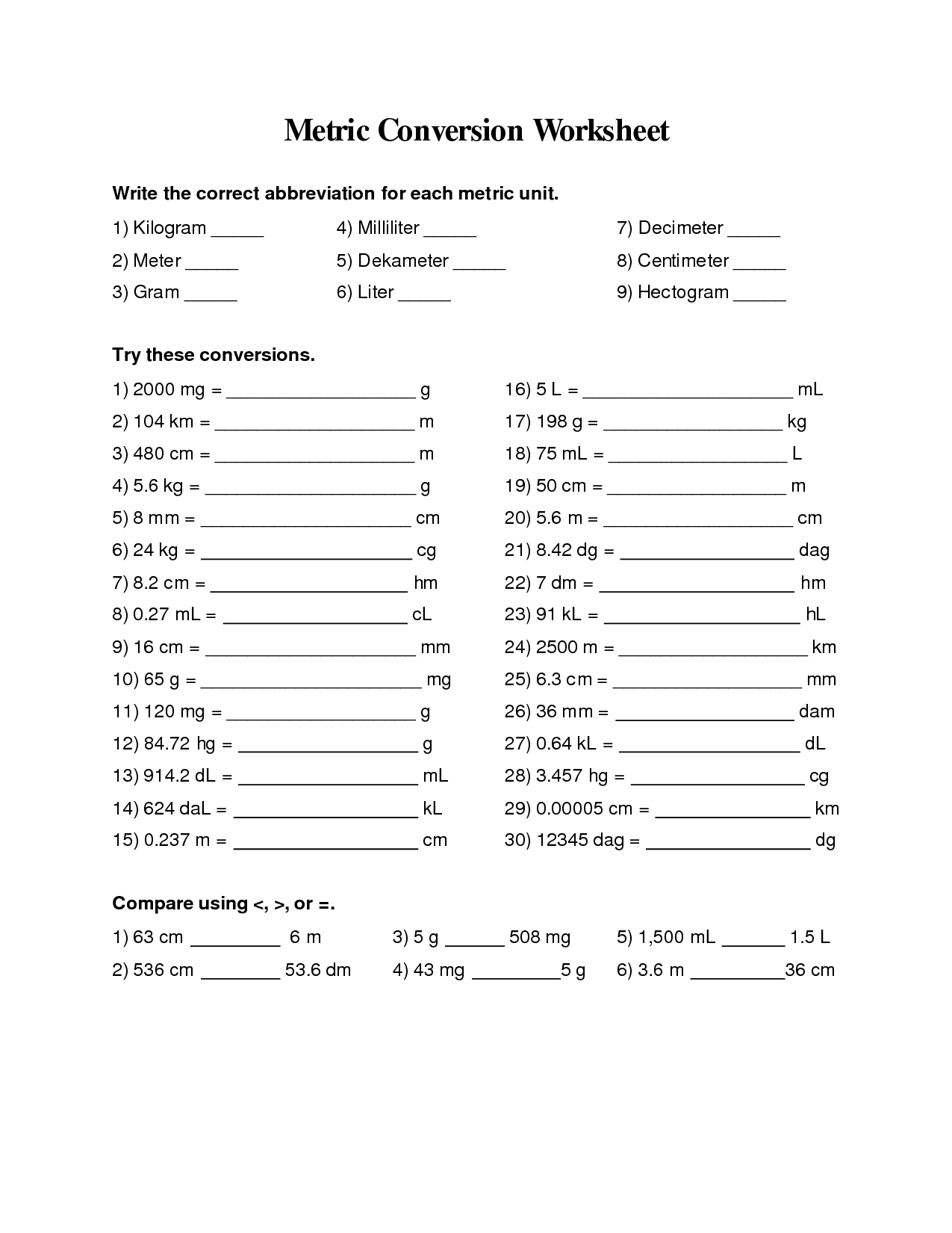 Measuring Metric Length Worksheets