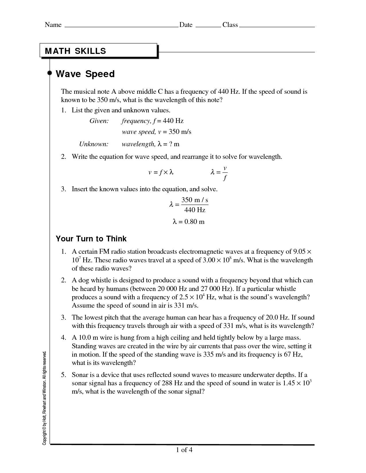 16 Best Images Of Wave Equations Worksheet Wave Equation Worksheet 