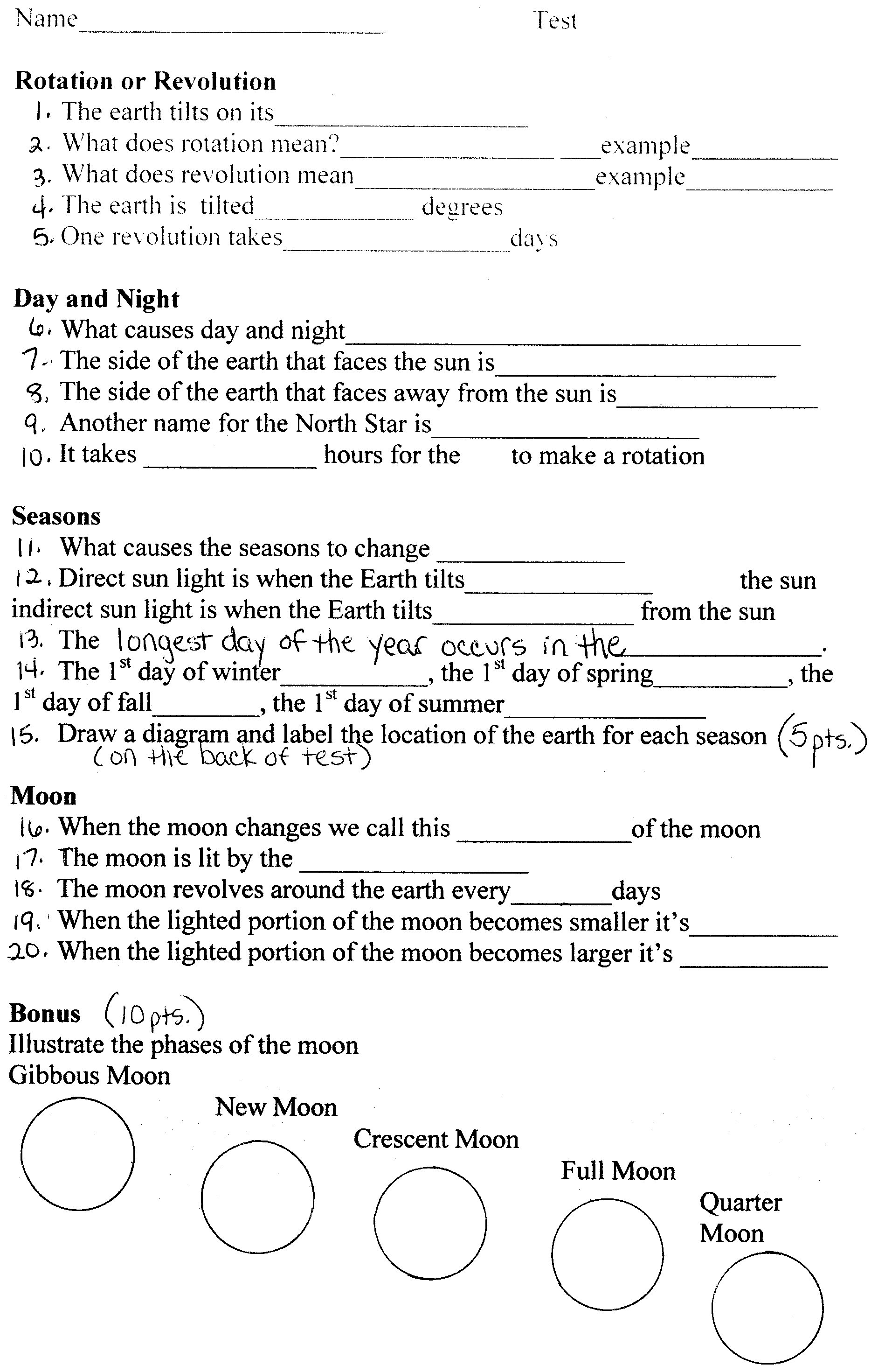 Science Worksheet Prek