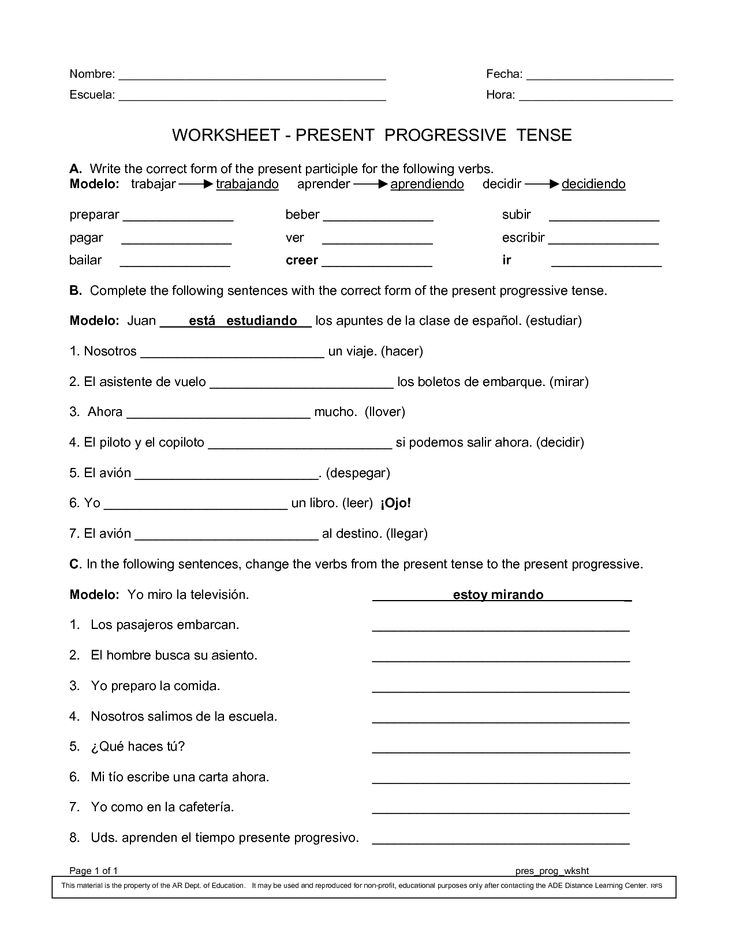 14 Best Images Of Spanish Present Tense Worksheets PDF Spanish Present Progressive Tense 