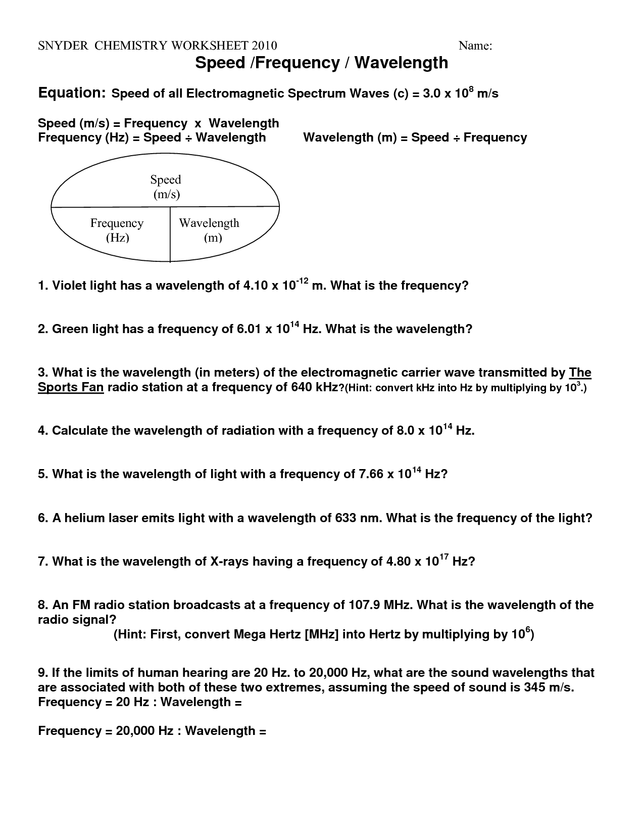 16 Best Images Of Wave Equations Worksheet Wave Equation Worksheet Sound Waves Worksheet And 