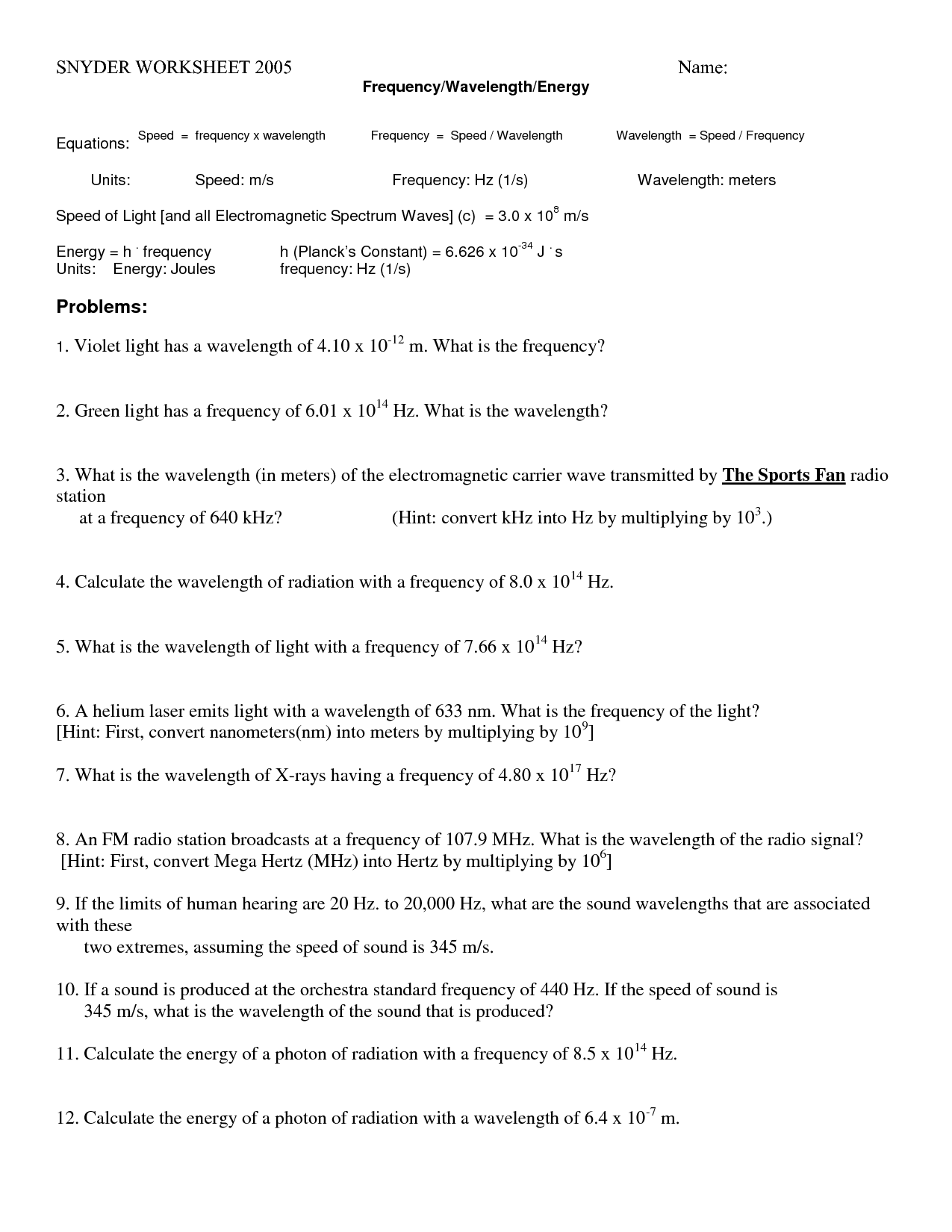 Wave Calculations Worksheet Answers Blogly