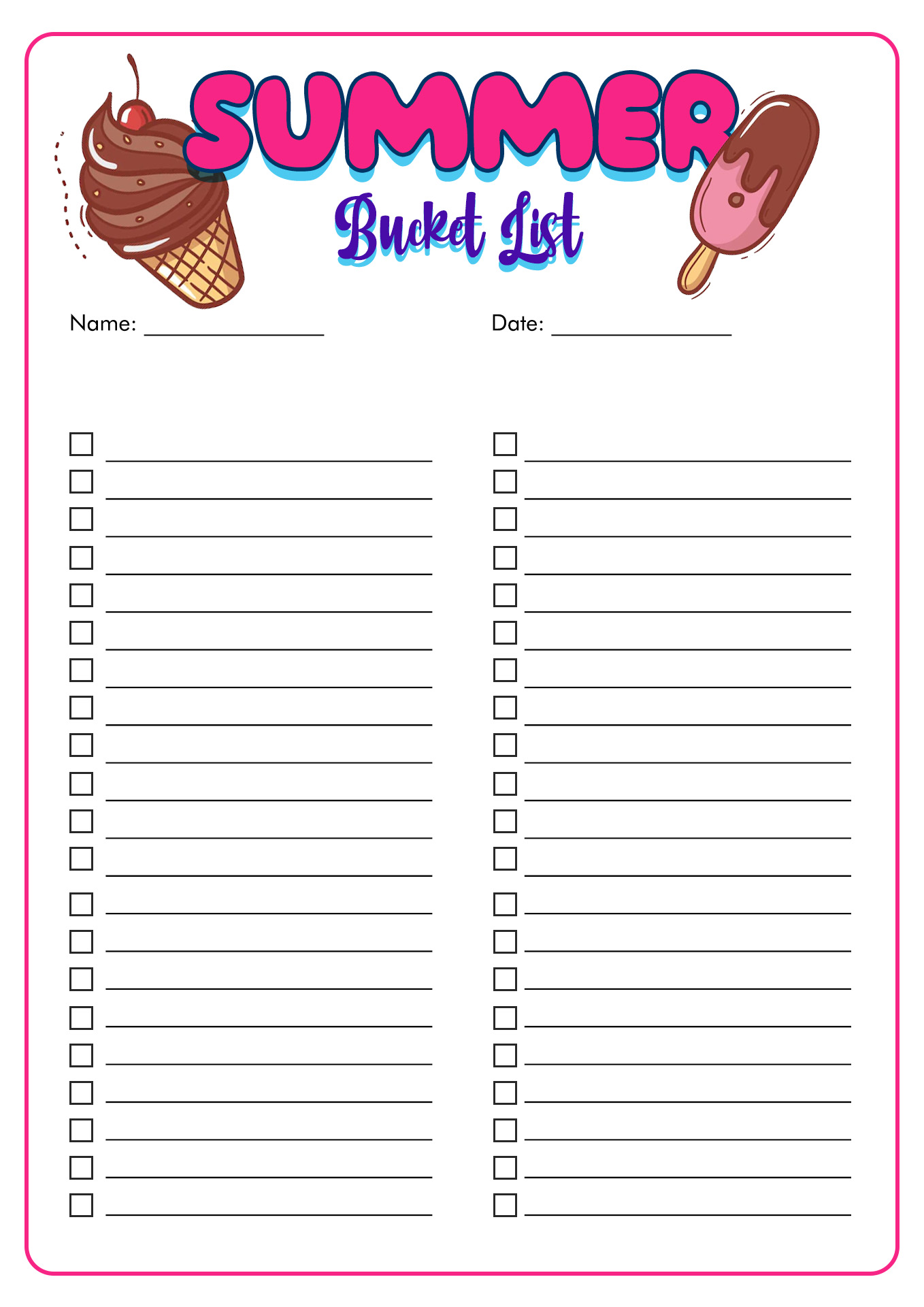 14 Best Images Of Bucket List Worksheet Printable Summer Bucket List 