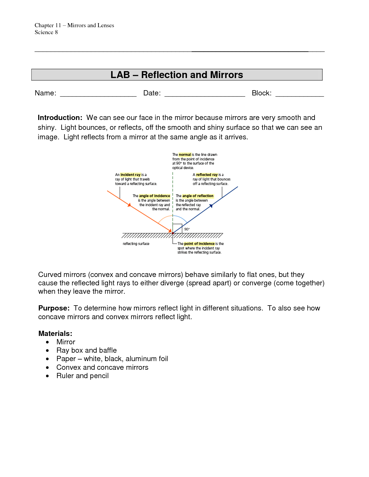 7 Mirrors And Reflection Worksheet Answers Worksheeto