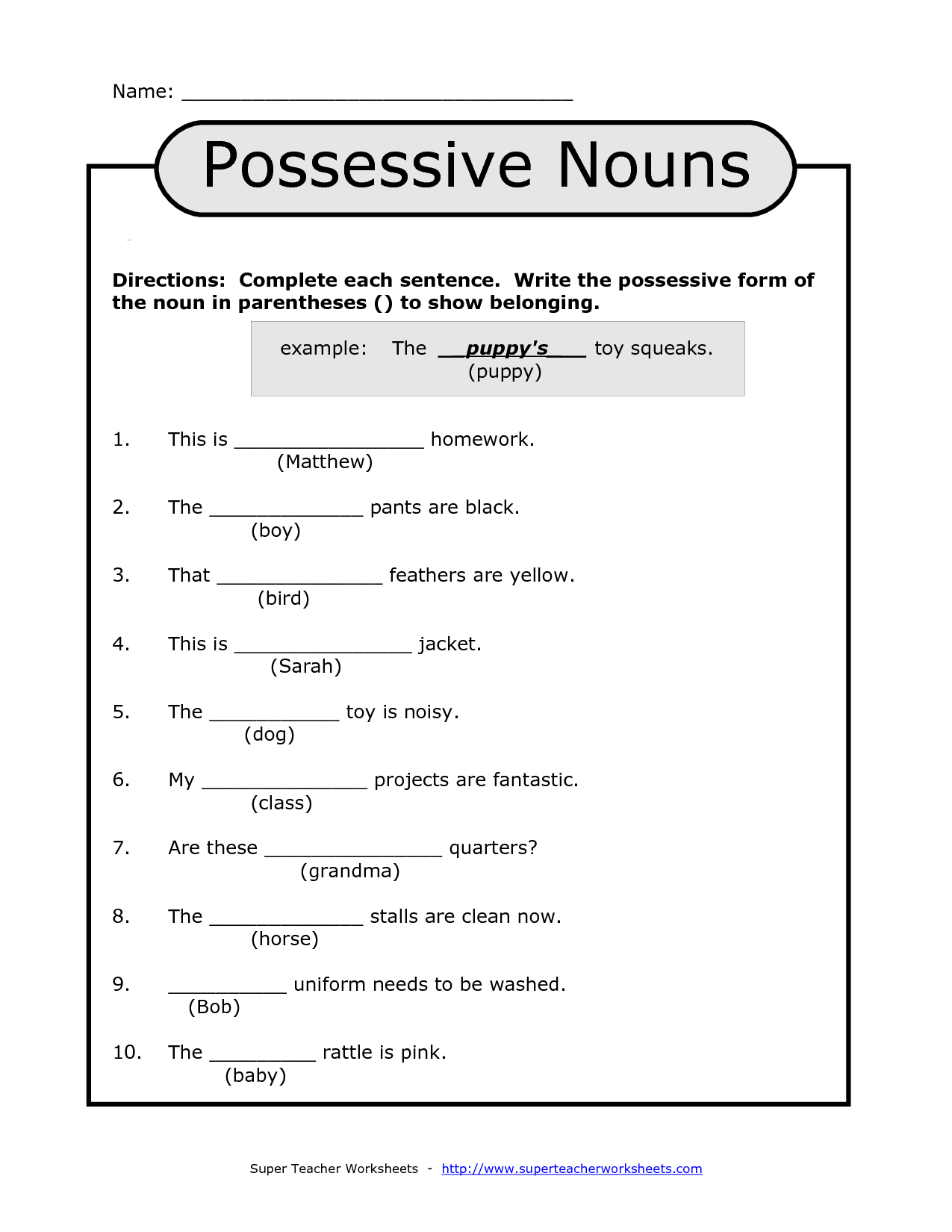 Worksheet On Possessive Pronouns For Grade 1