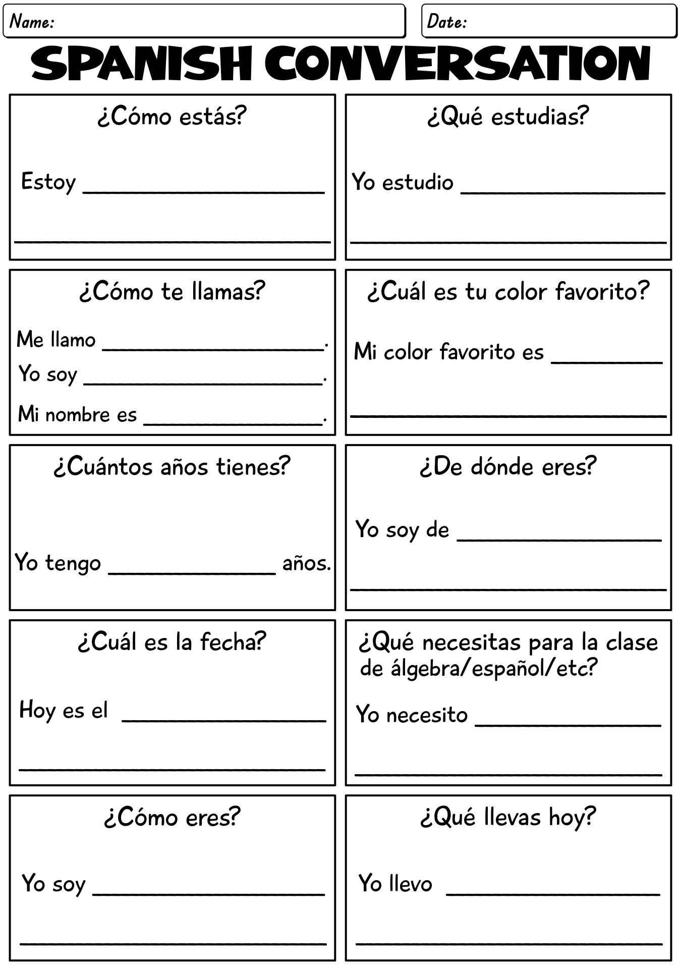 15 Basic Spanish Conversation Worksheets Worksheeto